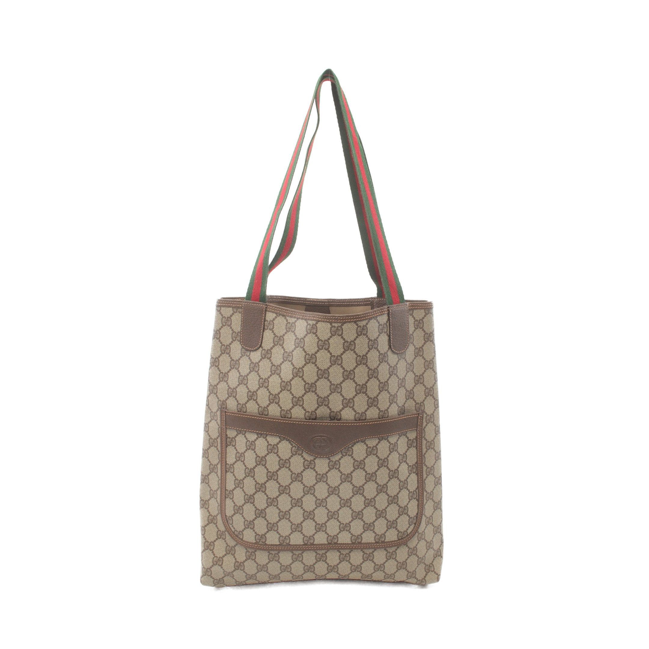 Gucci Old Gucci Sherry Line Shoulder Bag Tote Leather Beige Multicolor