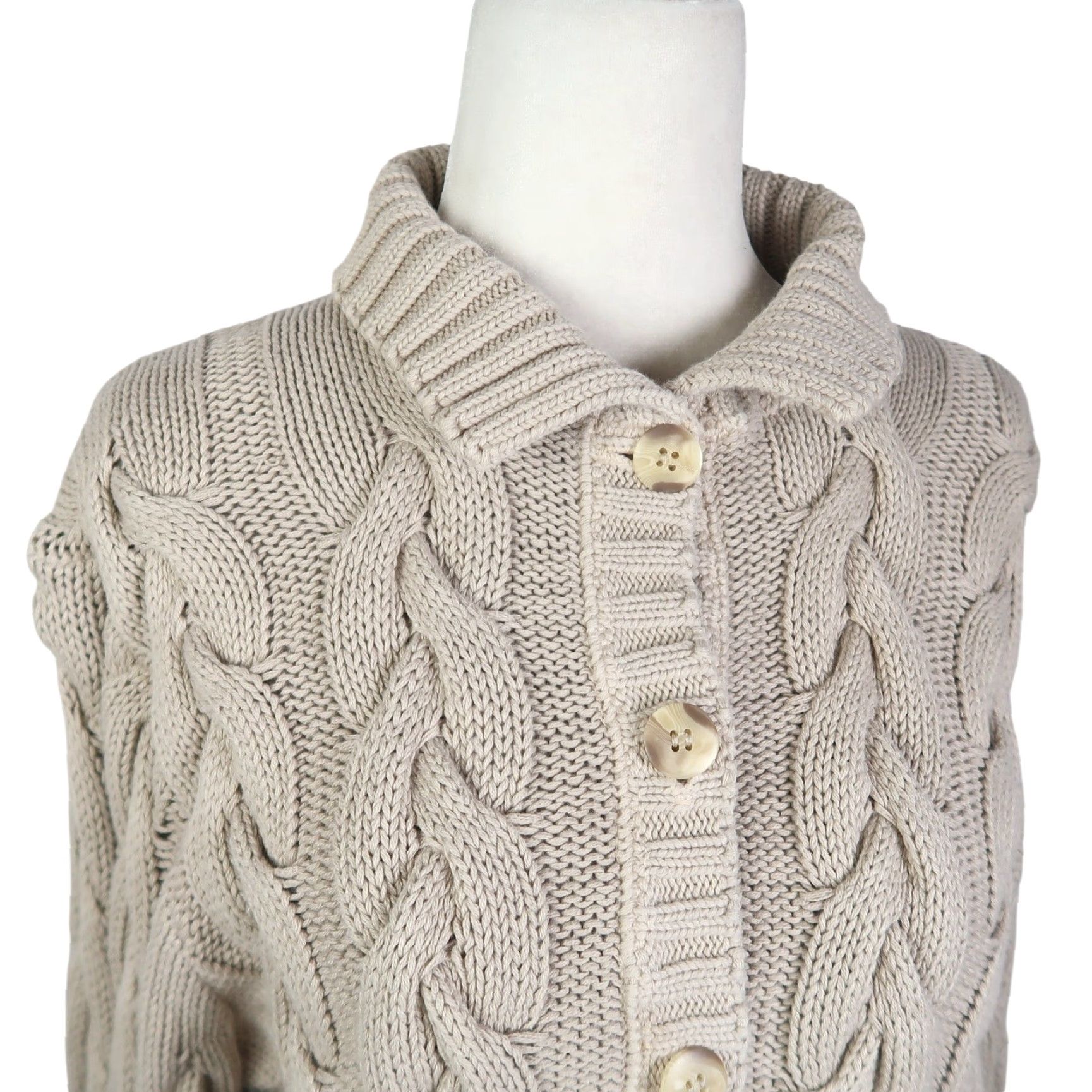 Vintage VINTAGE BKG & Company Tan Cotton Cable Knit Cardigan Sweater Women One Size Regular Long Sleeve Fall Winter 90s Size ONE SIZE - 2 Thumbnail