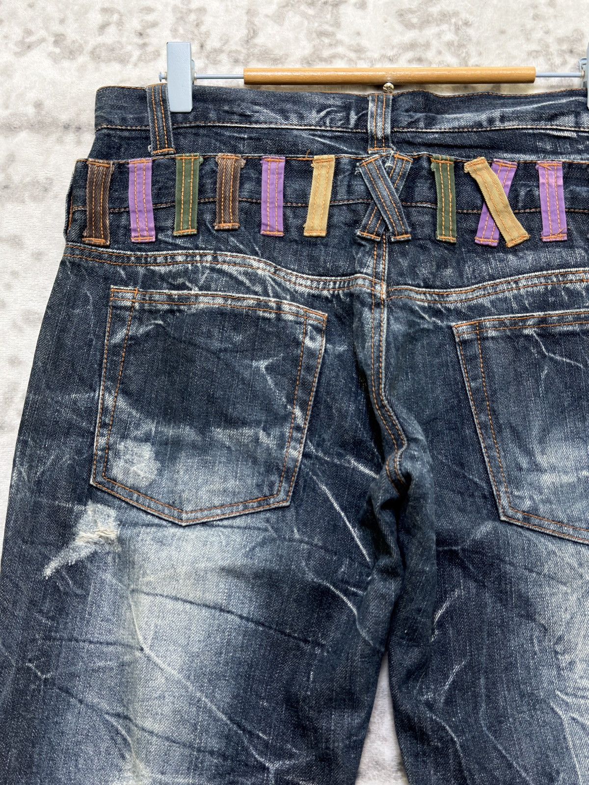 Kapital Nylaus Double Waist Distressed Y2K Straight Cut Denim Jeans Size US 32 / EU 48 - 10 Thumbnail