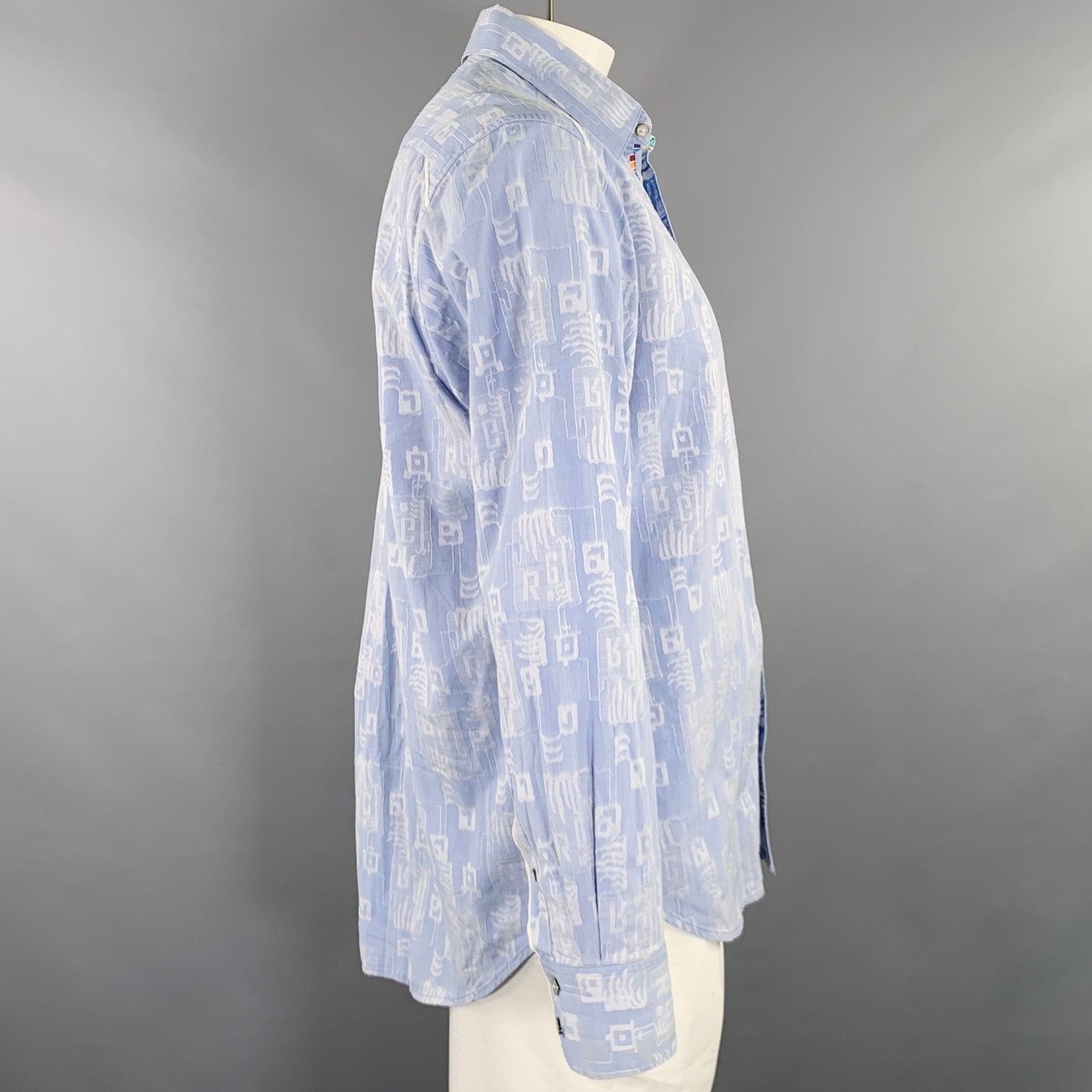 Robert Graham L Blue Light Blue Squares Monogram Cotton Long Sleeve Shirt Size US L / EU 52-54 / 3 - 3 Thumbnail