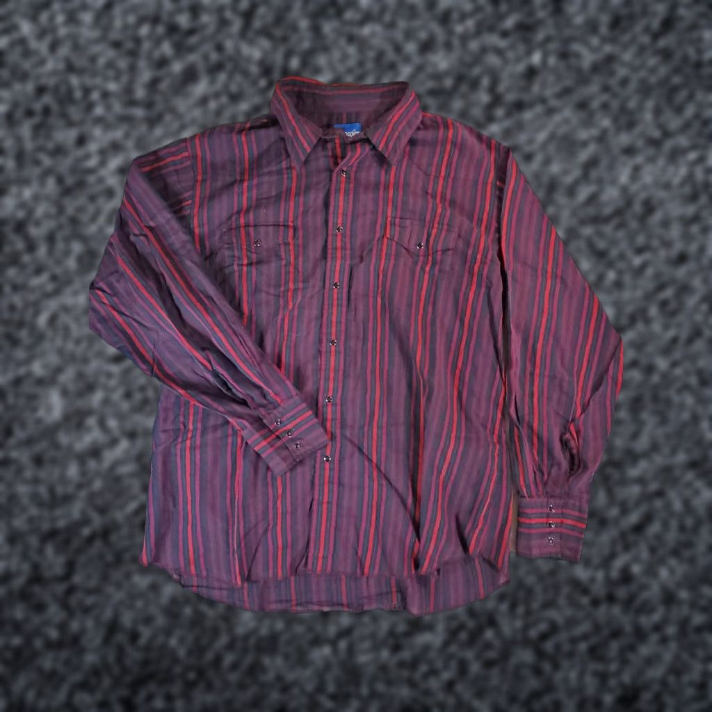 Wrangler VINTAGE Wrangler Western Style Shirt XL Mens Black/Pink/Red Striped Pearl Snap Button-Up Western Theme Casual Outdoors Size US XL / EU 56 / 4 - 1 Thumbnail
