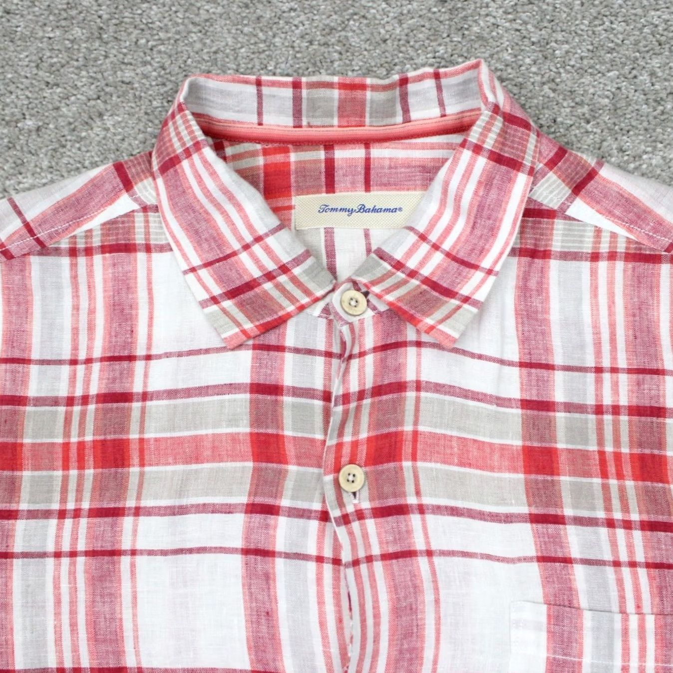 Tommy Bahama Tommy Bahama Shirt Mens XL Red/White Linen 100% Button-Up Short Sleeve Plaid/Casual Travel Vintage: No Size US XL / EU 56 / 4 - 5 Thumbnail