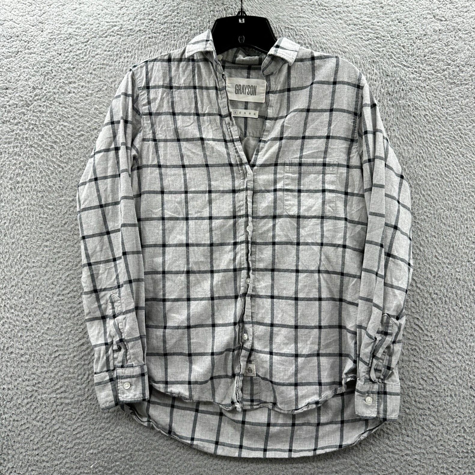 image of Vintage Grayson The Hero Shirt Womens Size 01 Button Up Blouse Top Plaid Long Sleeve in White