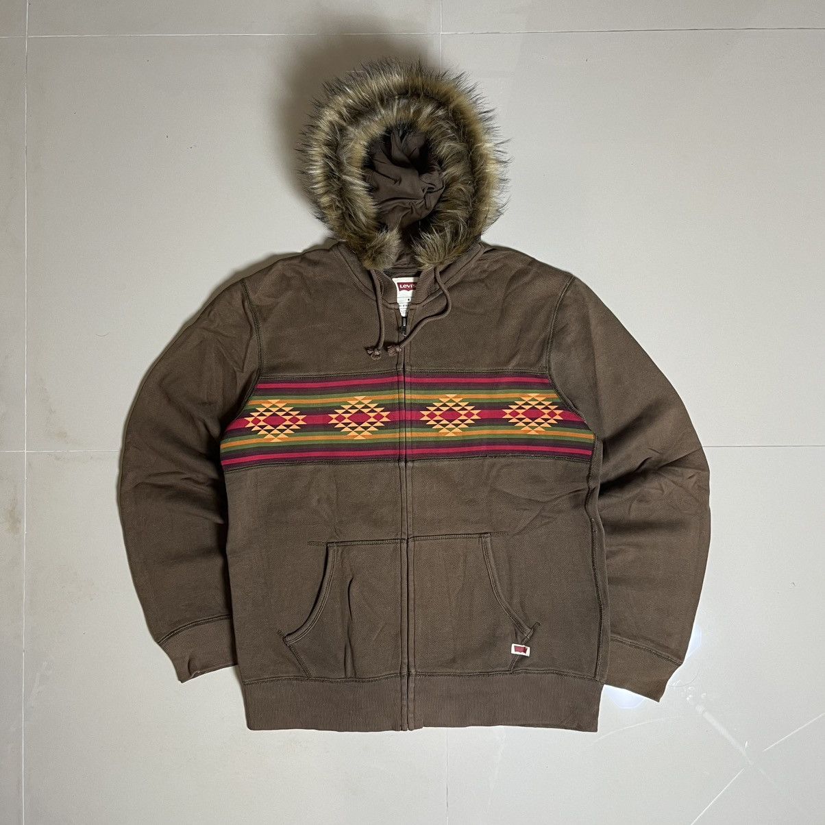 Japanese Brand Vtg Levi’s Faux Fur Tribal Zip Hoodie – Rare Outdoor Style Size US L / EU 52-54 / 3 - 1 Thumbnail