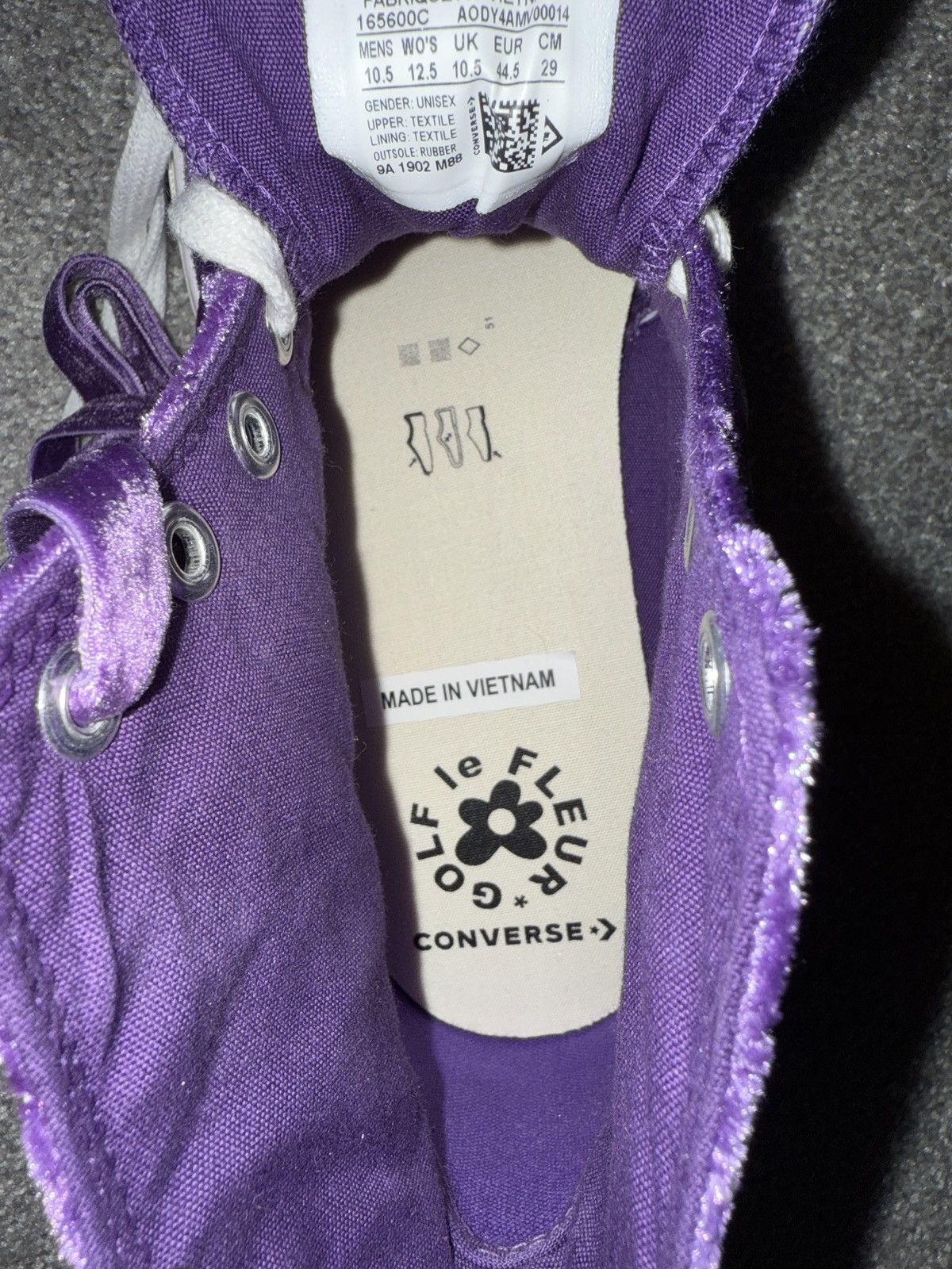 Converse × Golf le Fleur DEADSTOCK Chuck 70 High Purple Quilted Velvet Size US 10.5 / EU 43-44 - 9 Thumbnail