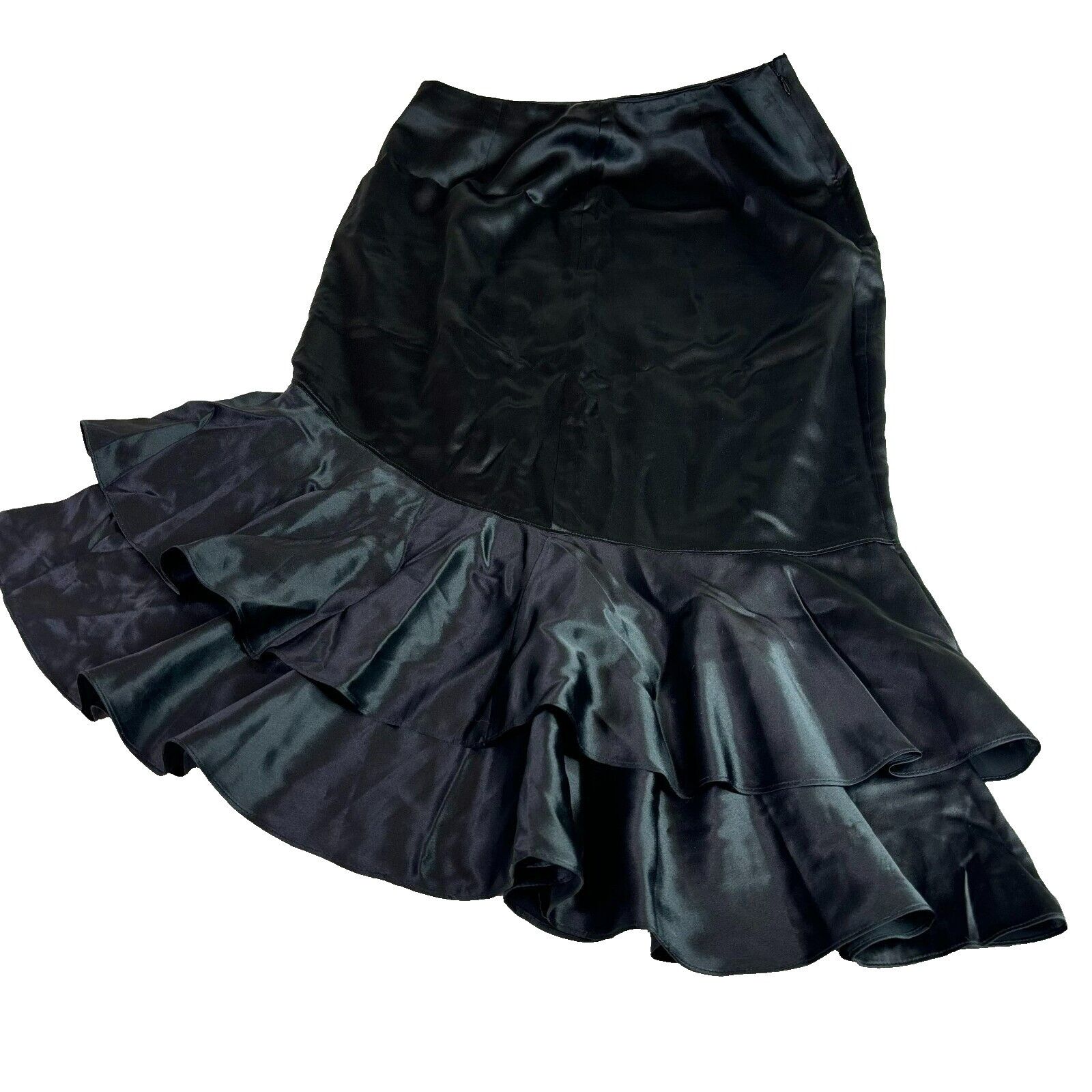 Other Cinq à Sept Women's 100% Silk Black Satin Ruffle Hem Evening Size 30" / US 8 / IT 44 - 2 Thumbnail