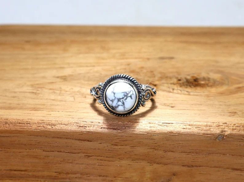Handmade Howlite Ring, Handmade Sterling Silver Ring: Gift idea Size ONE SIZE - 1 Thumbnail