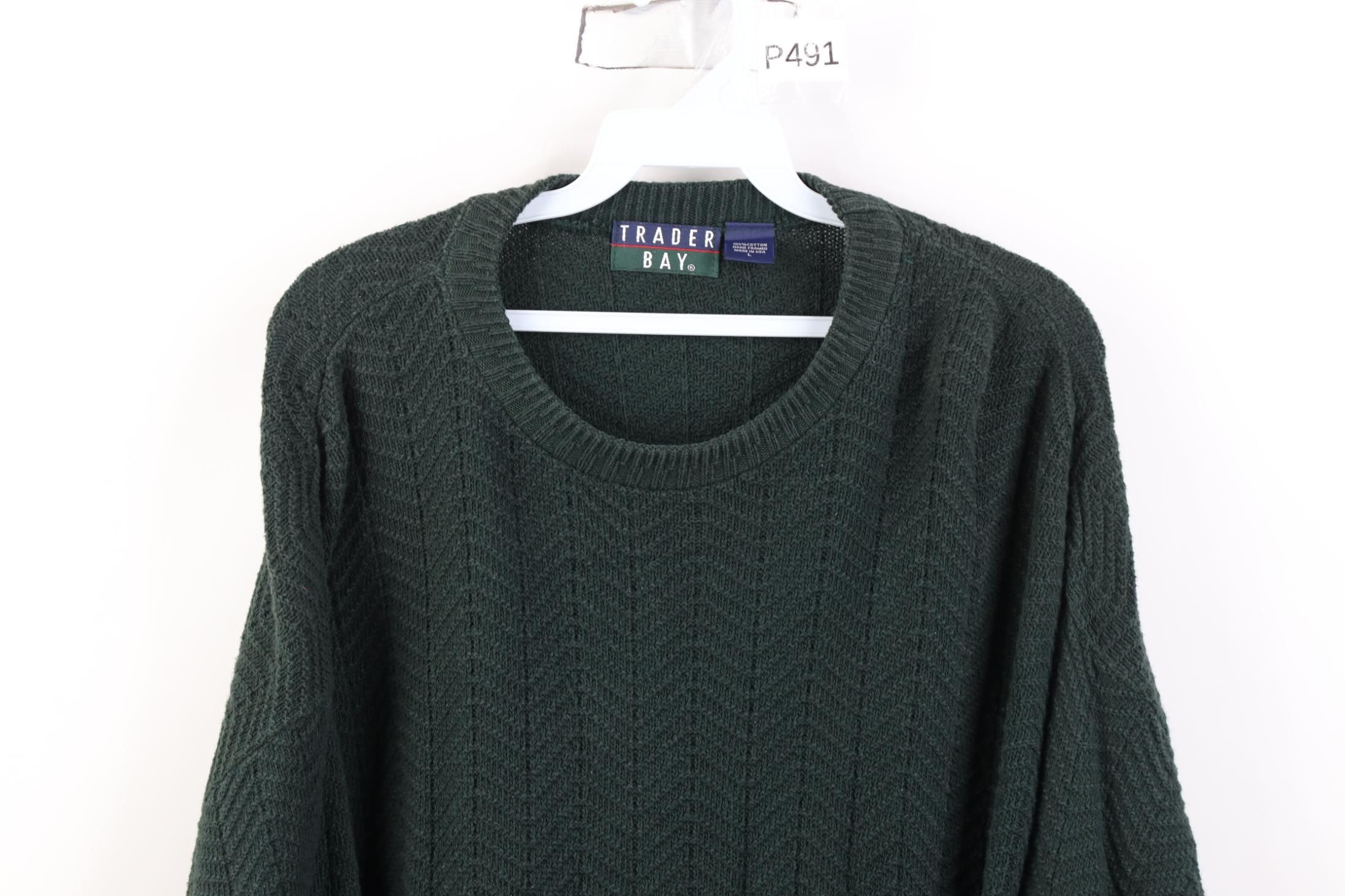 Vintage Vintage 90s Streetwear Cotton Knit Sweater Green USA Size US L / EU 52-54 / 3 - 2 Thumbnail