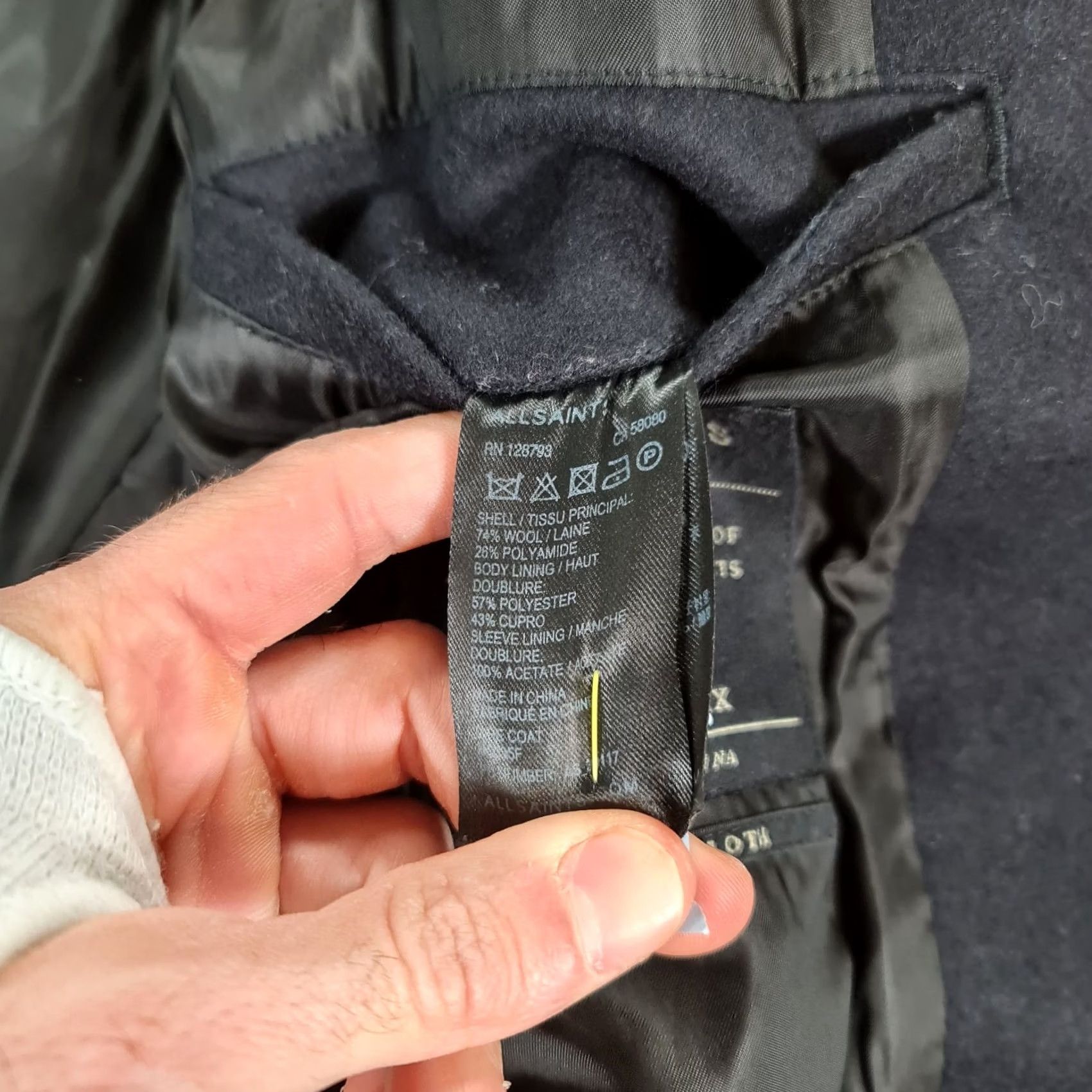 Allsaints AllSaints Mens Coat Navy Blue 36 Wool Single Breasted Mire Overcoat Size US XXS / EU 40 - 6 Thumbnail