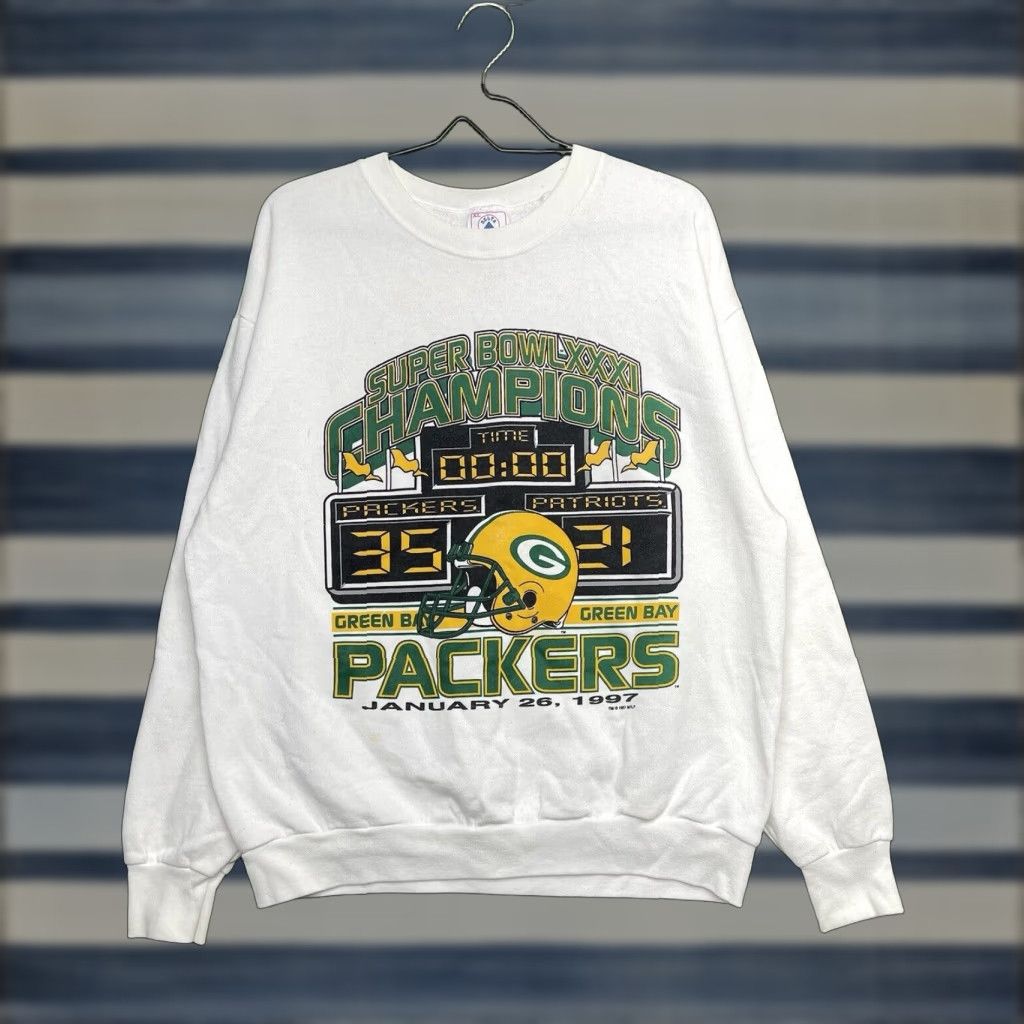 Delta VINTAGE Green Bay Packers Sweatshirt Pullover Mens XL White 90s NFL Super Bowl XXXI Size US XL / EU 56 / 4 - 1 Thumbnail
