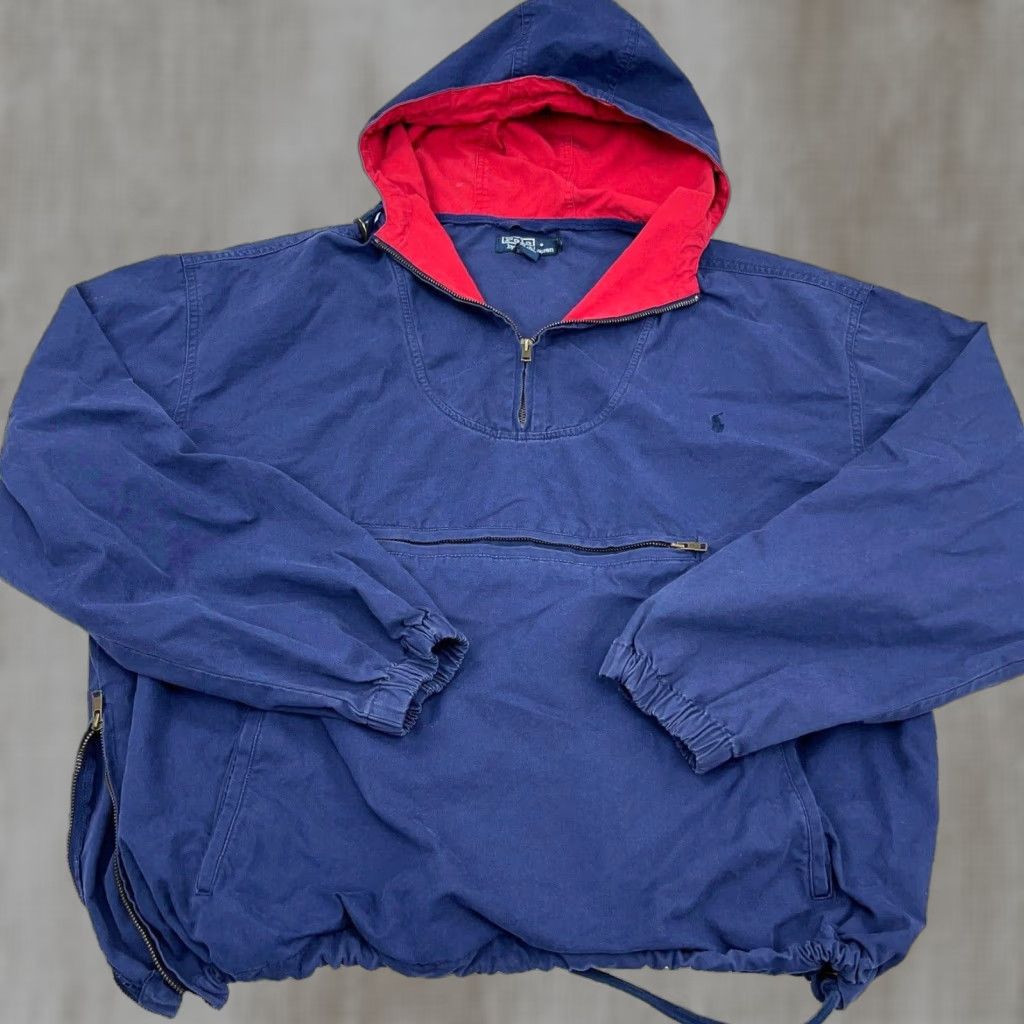 Vintage Polo Ralph Lauren Jacket Men XL Blue Red Pullover Anorak Windbreaker 90s