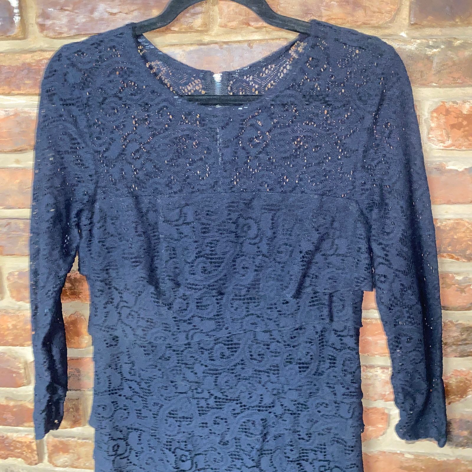 Laundry by Shelli Segal Laundry Shelli Segal Black Sheer Lace Tiered Mini Dress 6 Size M / US 6-8 / IT 42-44 - 3 Thumbnail