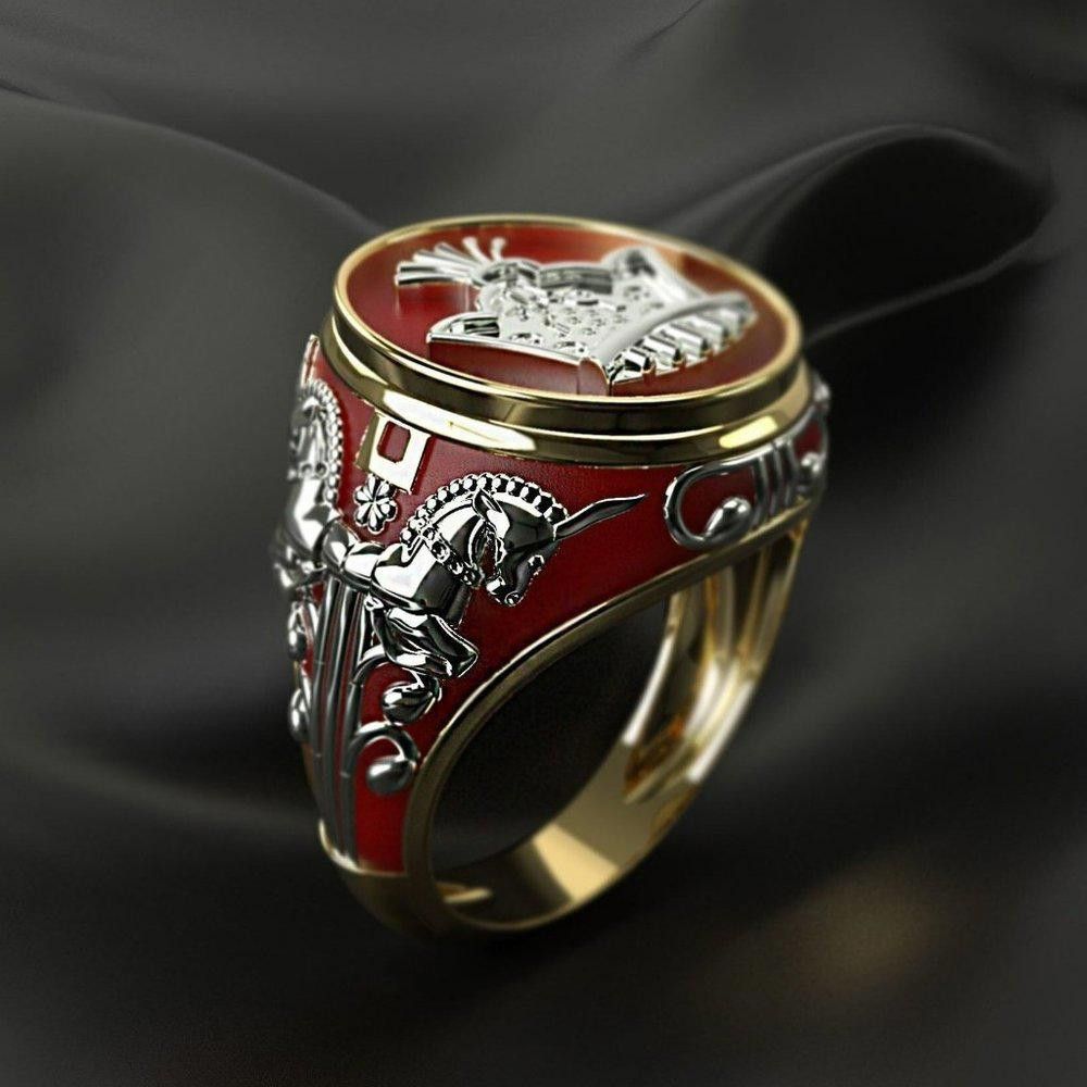 Designer Men's King Horse Two-tone Knight Ring - Size 11 Size ONE SIZE - 1 Thumbnail