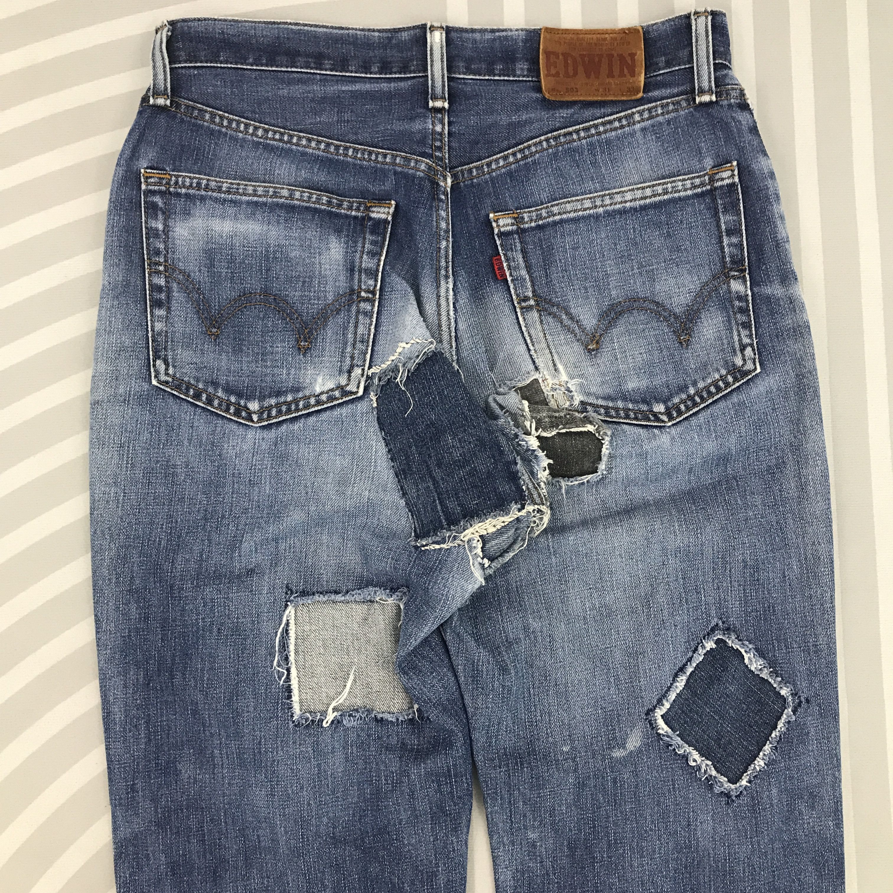 Edwin × Japanese Brand × Vintage Vintage Edwin 503 Regular Patchwork style Jeans Size US 28 / EU 44 - 8 Thumbnail