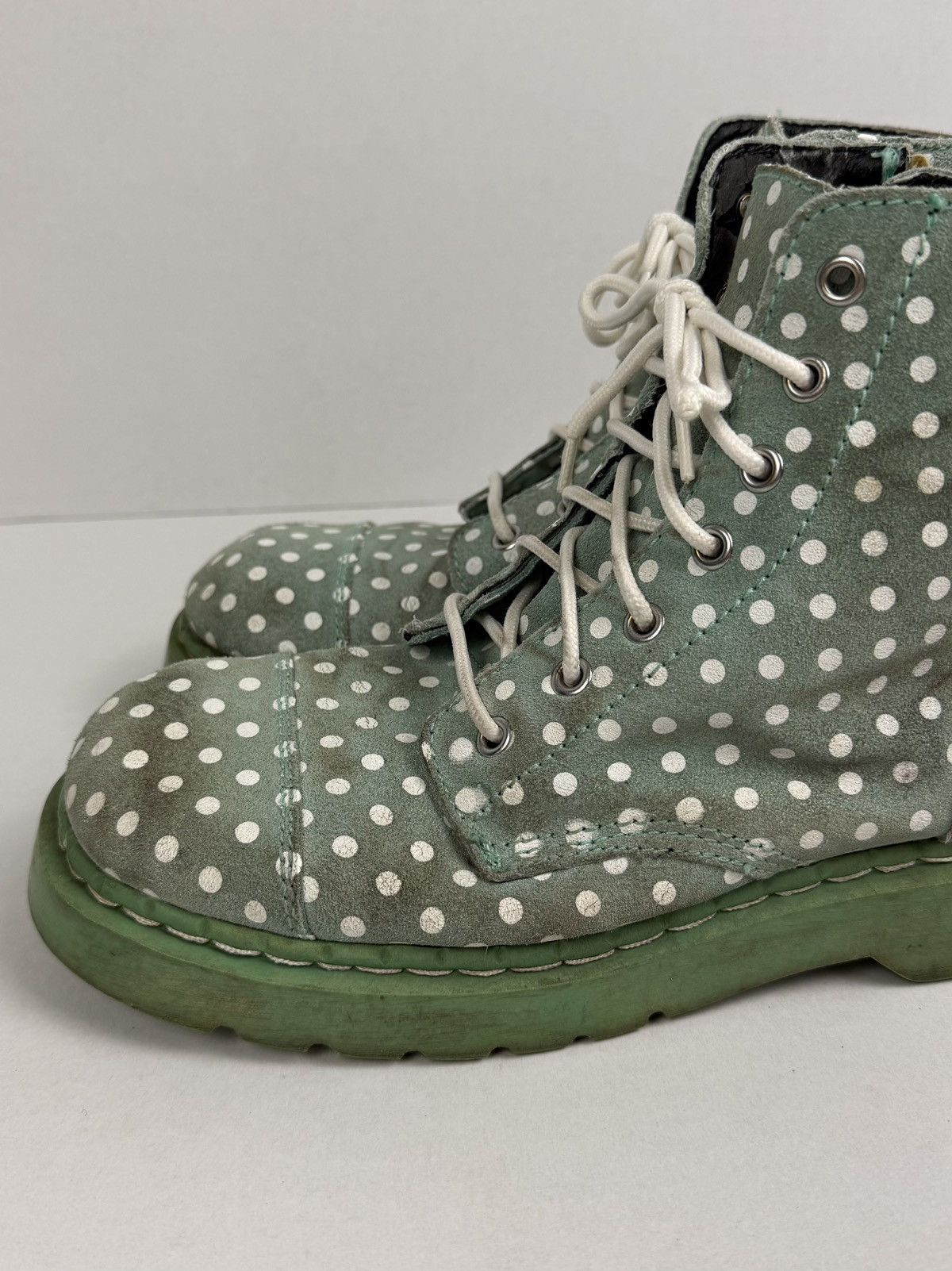 T.U.K. Footwear Anarchic TUK Boots Mint Polka Dots Anarchy Leather Combat Size US 10 / IT 40 - 14 Thumbnail