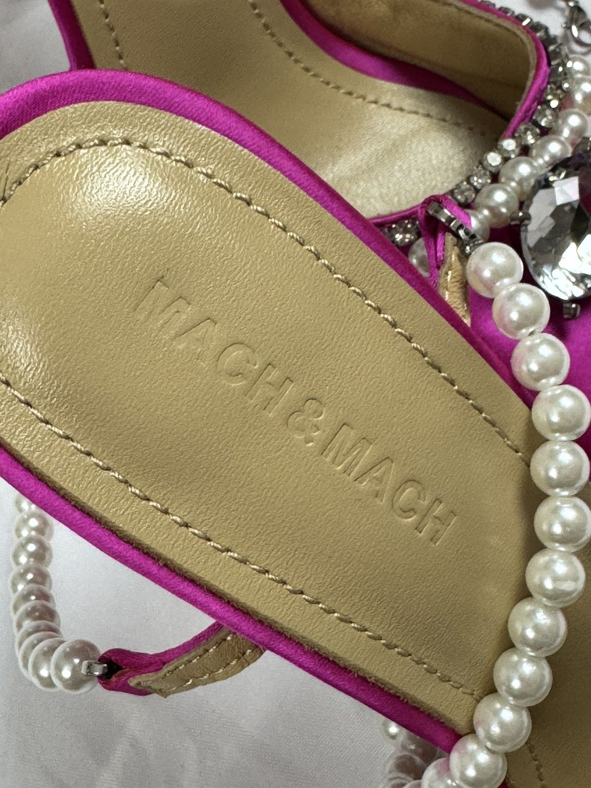 MACH & MACH Crystal Embellished Leather / Satin Pumps Pearl Lace Ties 38 Size US 7 / IT 37 - 13 Thumbnail