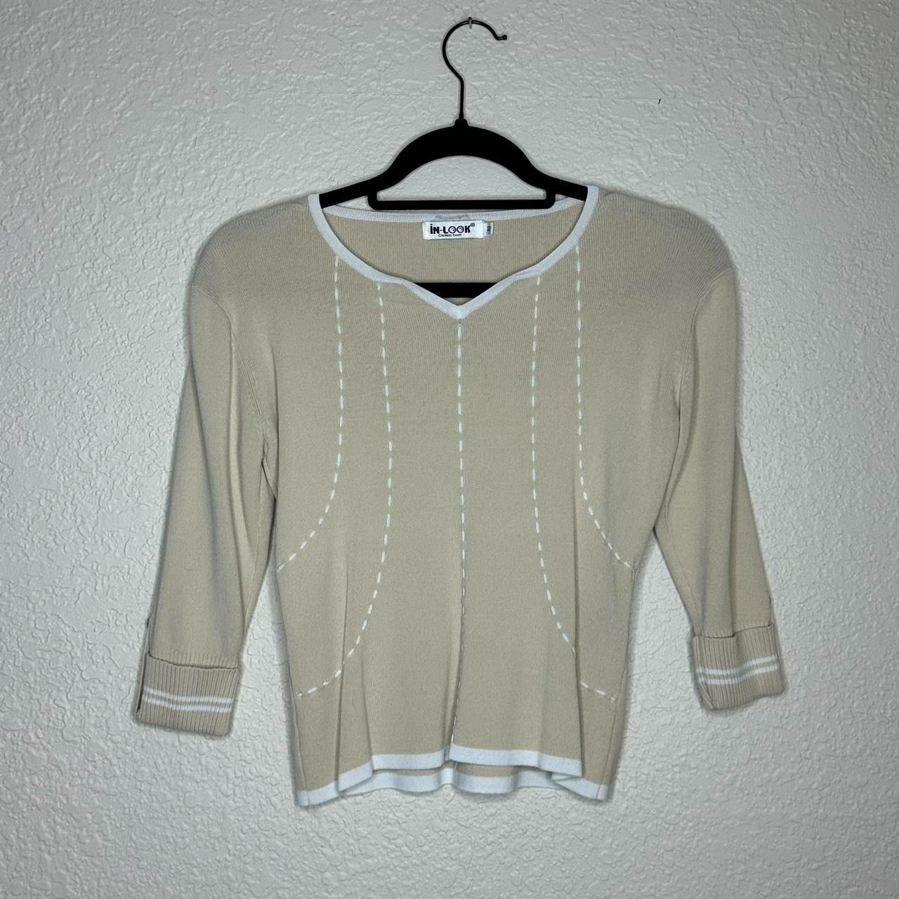 Vintage Cream & White 3/4 Sleeve Sweater Size S / US 4 / IT 40 - 1 Thumbnail
