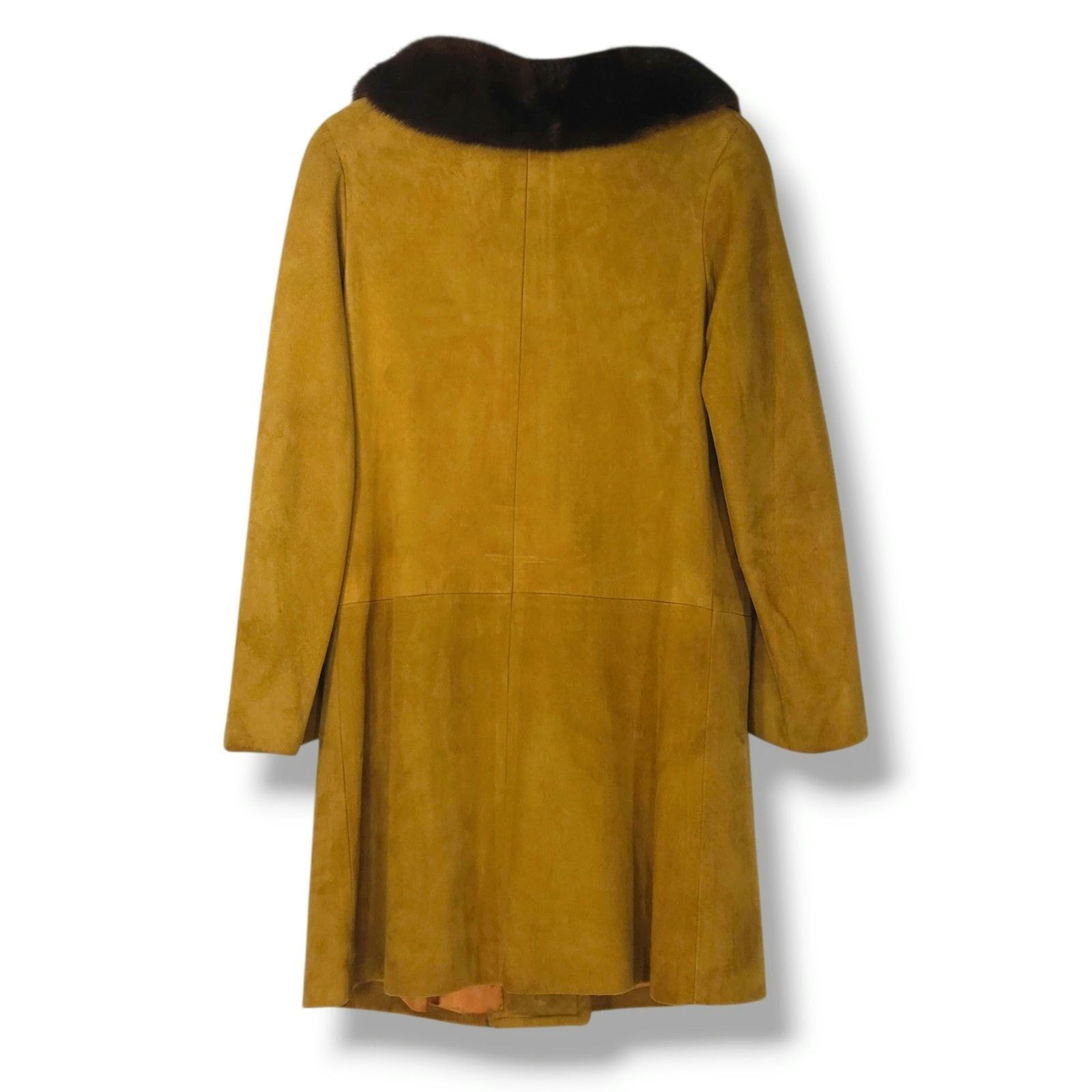 Other Vintage Suede Leather Fur-Trim Collar Button Swing Coat 8 Size M / US 6-8 / IT 42-44 - 3 Thumbnail