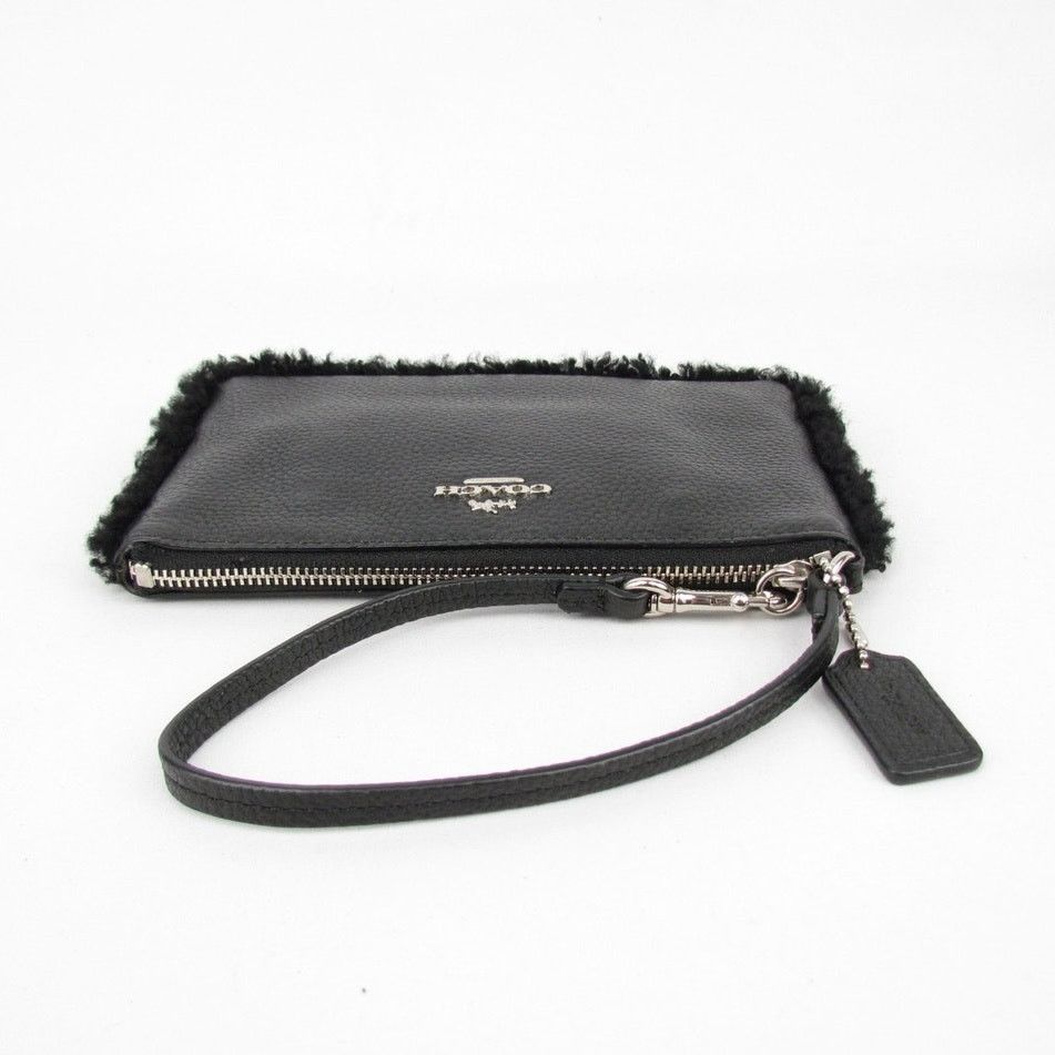 Coach Coach Black Pebbled Leather Wristlet with Shearling Trim Size ONE SIZE - 5 Thumbnail
