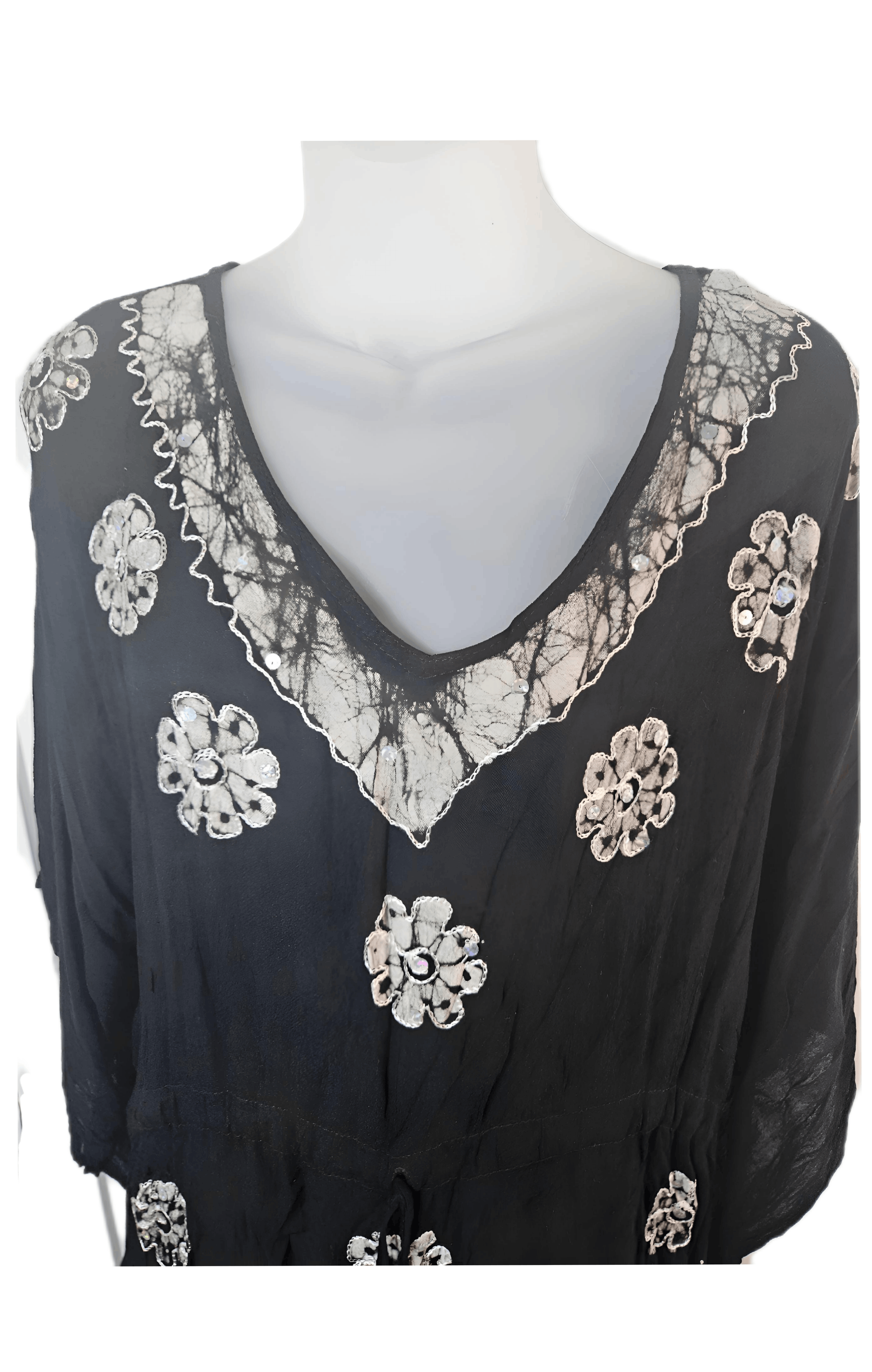 Other 80s Black & White Batwing Sequin Boho Dress Size ONE SIZE - 6 Thumbnail