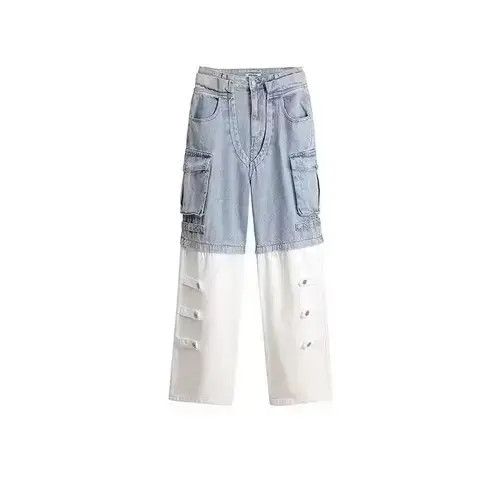 Jean Multi-Pocket Design Loose Casual Straight Wide-Leg Jeans Size US 29 - 1 Thumbnail