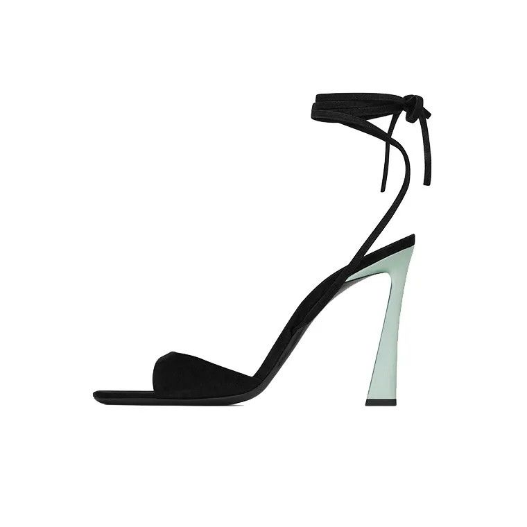 Saint Laurent Paris o1b1hav111224 Paz Sandals Suede and Metallized Leather Black Size US 5.5 / IT 35.5 - 2 Thumbnail