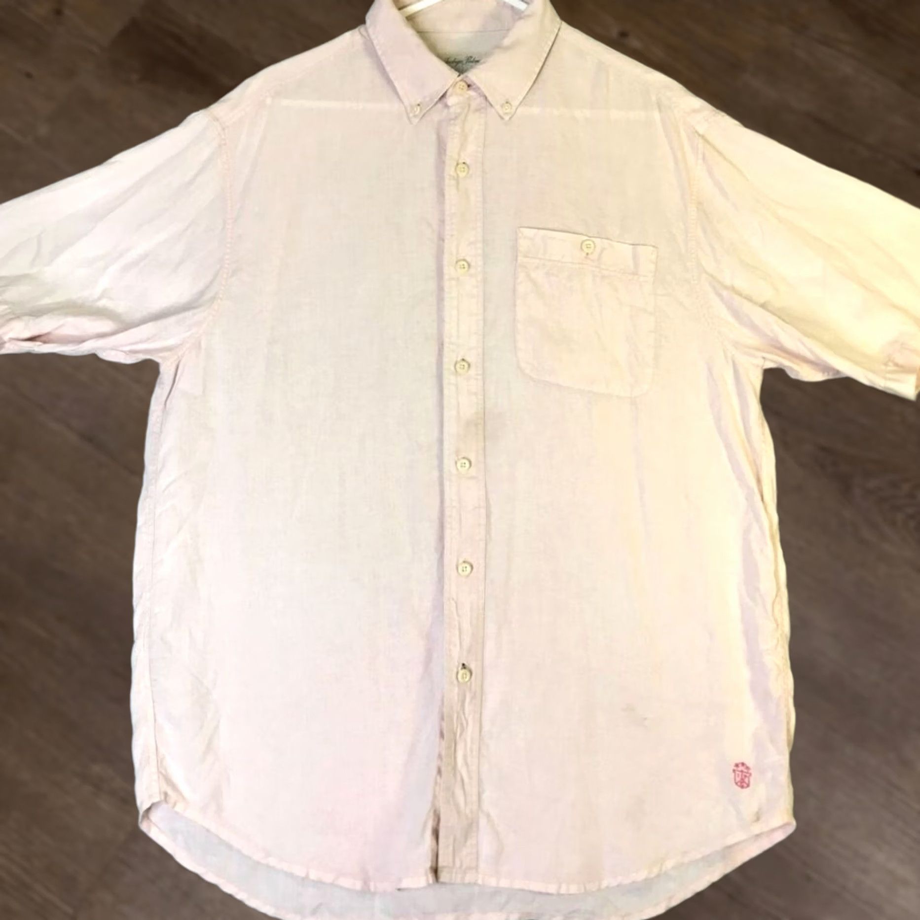 Vintage Indigo Palms Linen Shirt Mens Large Light Pink Button Down Pocket Short Sleeve Size US L / EU 52-54 / 3 - 1 Thumbnail