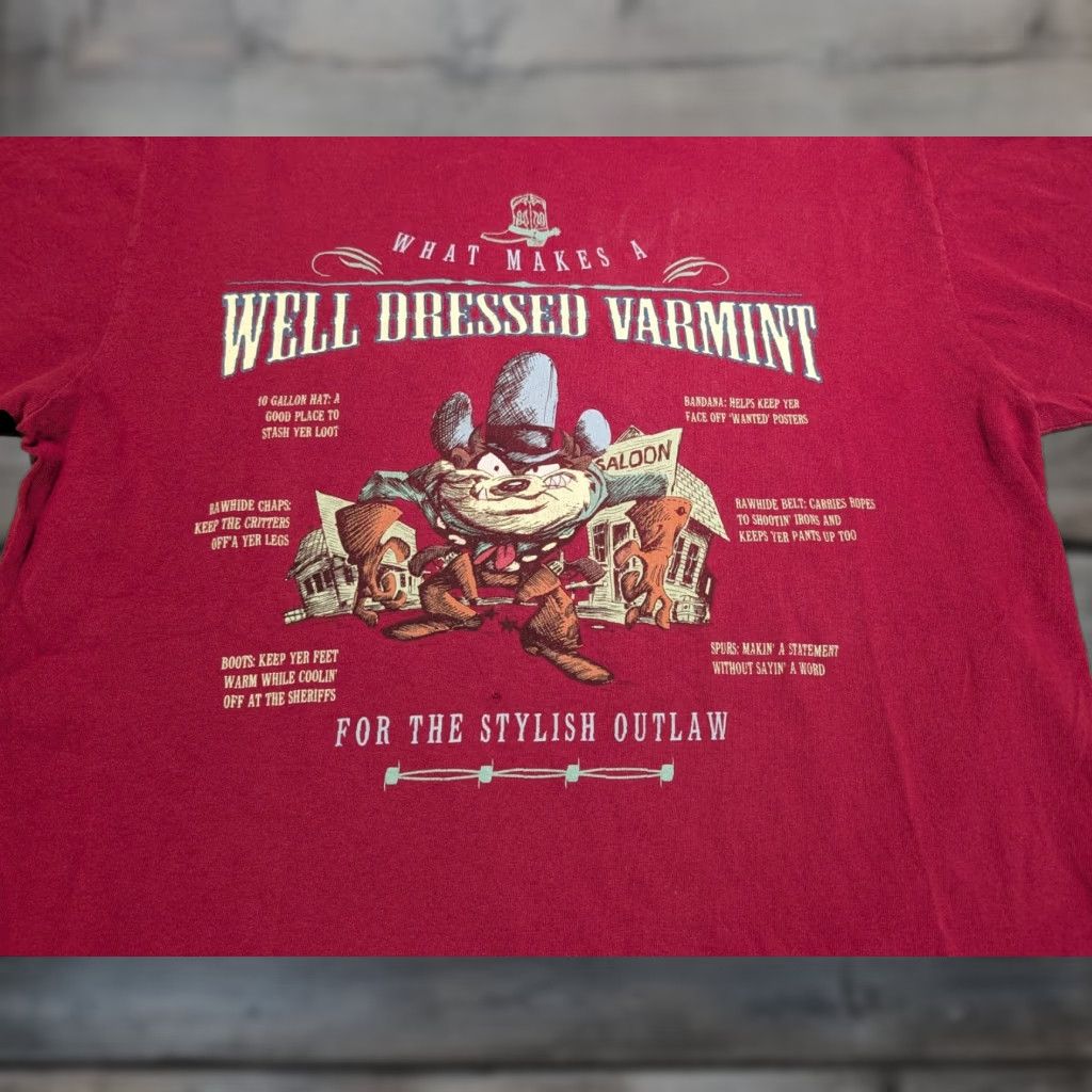 Vintage VINTAGE 90s Looney Tunes Tazmanian Devil Distress T-Shirt L Red Crew Neck Short Sleeve Men Cartoon USA Classic Fit Size US L / EU 52-54 / 3 - 1 Thumbnail