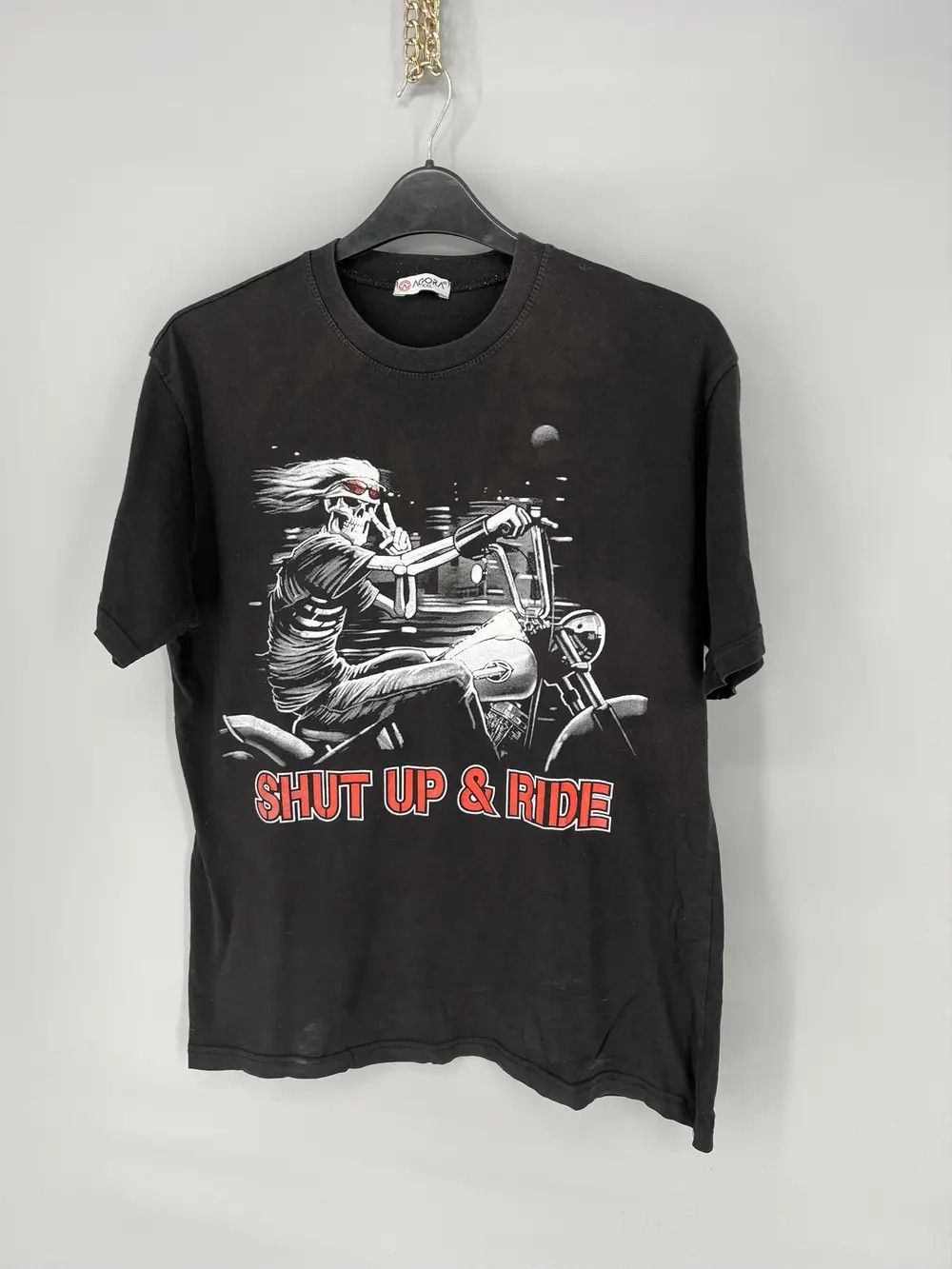 Harley Davidson Vintage 90s Skull on a Bike " SHUT UP RIDE " Horror Tee 90s Size US XL / EU 56 / 4 - 3 Thumbnail