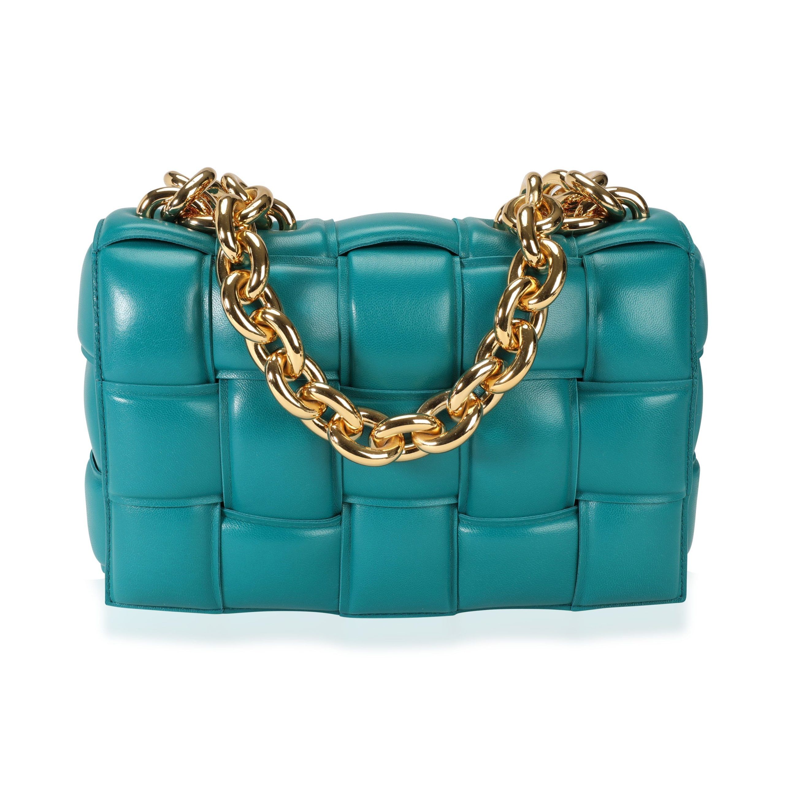 image of Bottega Veneta Mallard Maxi Intrecciato Leather Chain Cassette Bag in Blue, Women's