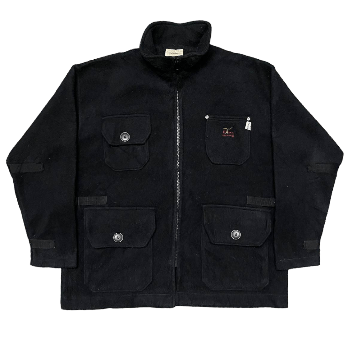 image of Archival Clothing x Vintage Hakka Homme Fleece Multi Pocket Jacket in Black, Men's (Size Large)