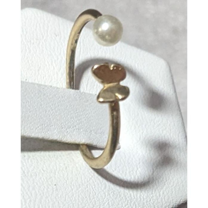 Other Minimalist Butterfly Faux Pearl Open Top Gold Tone Ring Size Size ONE SIZE - 2 Thumbnail
