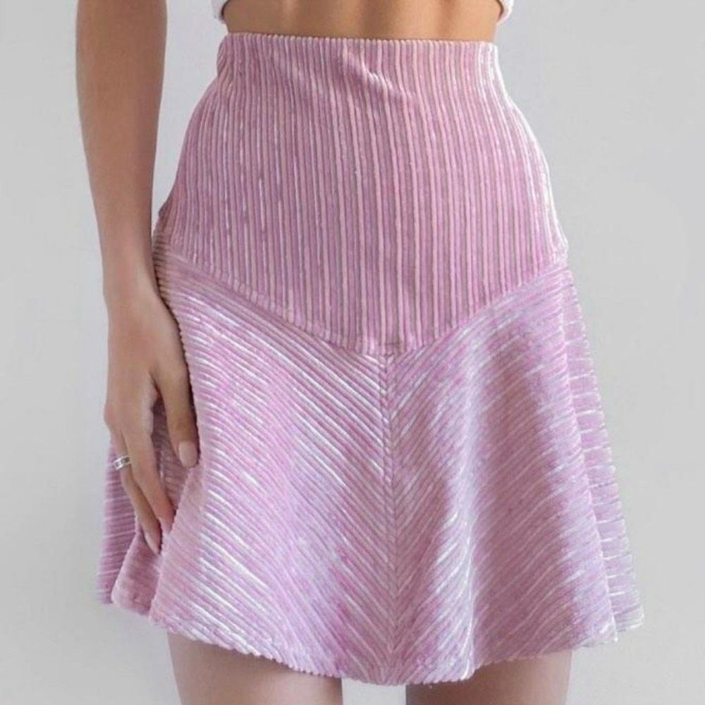 Free People New Free People Camden Velvet Ribbed Pink Mini Skirt Size M Size 30" / US 8 / IT 44 - 2 Thumbnail