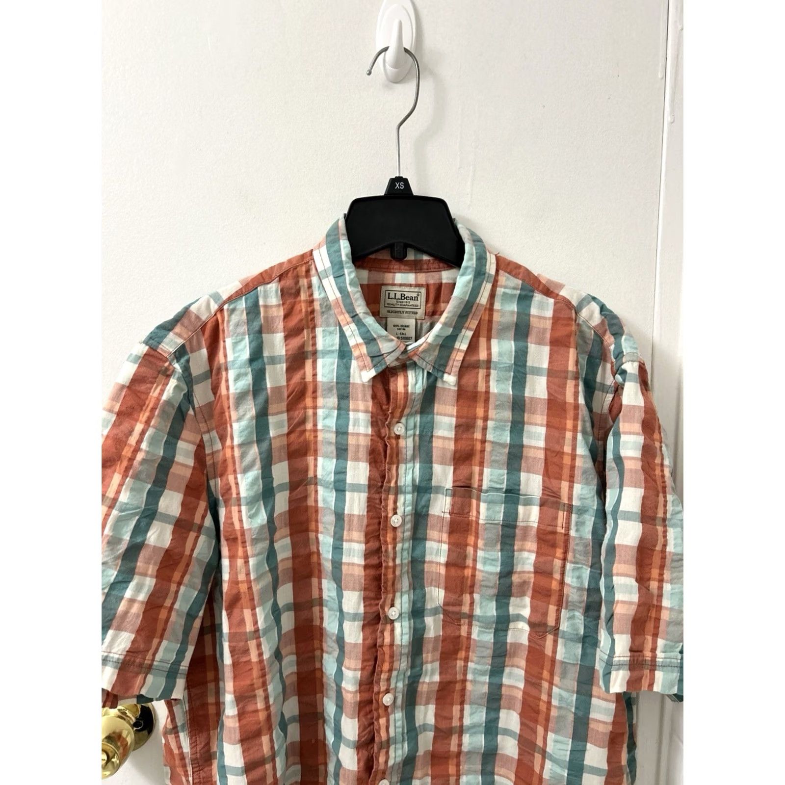 Vintage LL Bean Organic Cotton Shirt Mens Large Orange Plaid Button-Down S/S 510607 Size US L / EU 52-54 / 3 - 2 Thumbnail