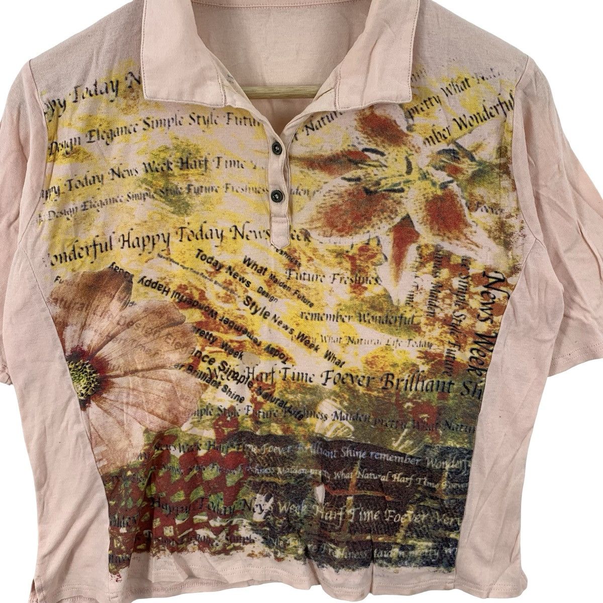 Vintage Vintage Floral Collage Polo Shirt Typography Graphic Pink Size S / US 4 / IT 40 - 5 Thumbnail