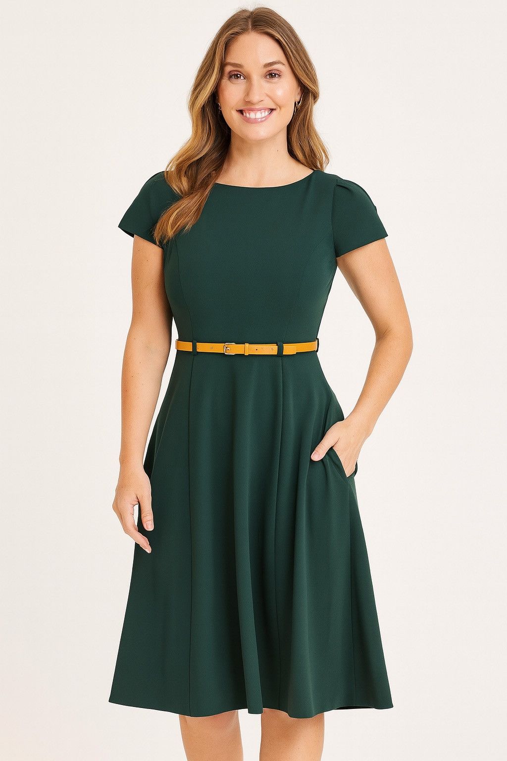Calvin Klein CALVIN KLEIN💚 Forest Green Midi Dress, Belted Size M / US 6-8 / IT 42-44 - 2 Thumbnail