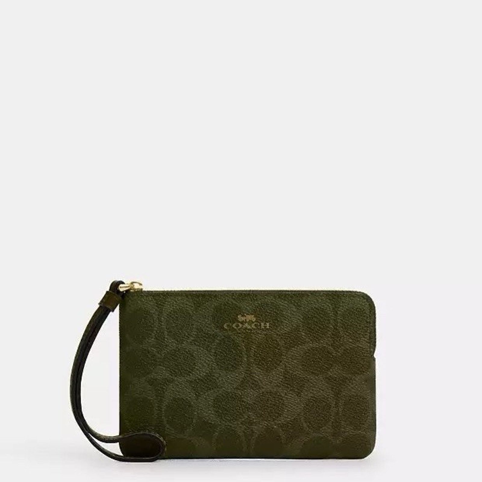 Coach Coach Corner Zip Wristlet Signature Canvas CAQ75 Gold/Olive Size ONE SIZE - 5 Thumbnail