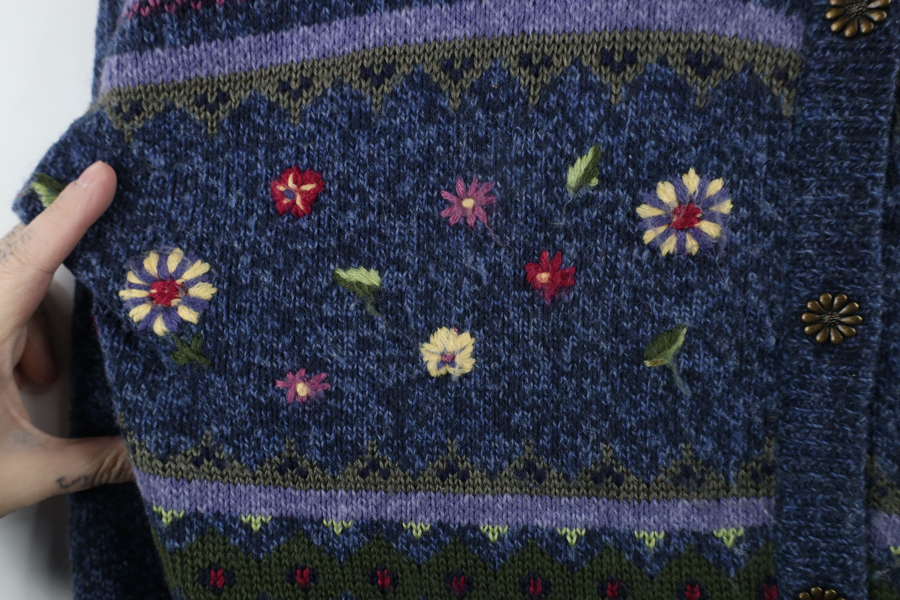 Vintage Vintage 90s Country Primitive Embroidered Cardigan Sweater Size L / US 10 / IT 46 - 4 Thumbnail