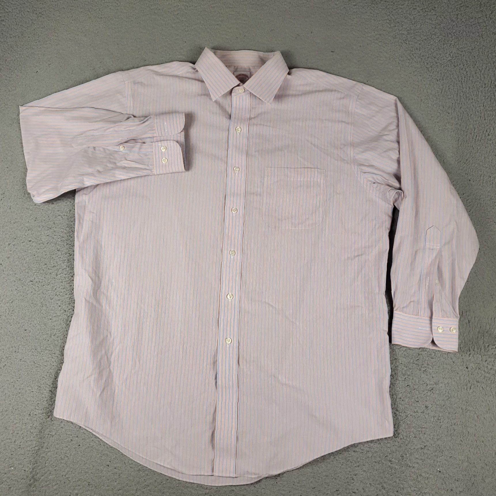 Brooks Brothers BROOKS BROTHERS Dress Shirt 16.5 Blue Orange Striped Long Sleeve Button-Up Non-Iron Mens Size 42R - 2 Thumbnail