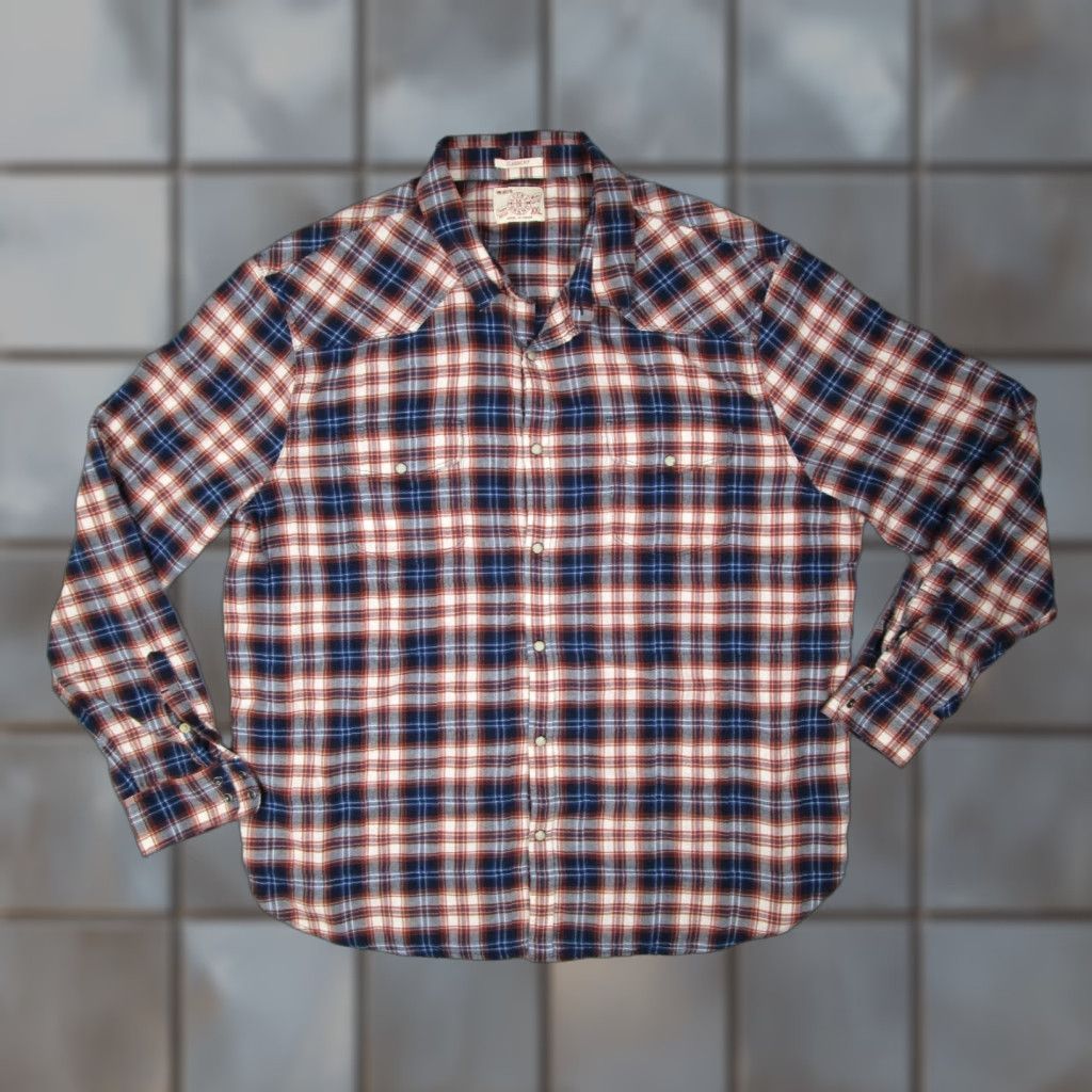 Lucky Brand Lucky Brand Shirt Mens 2XL Blue Plaid Button-Up Twill Pearl Snaps Yoke Pocket Western Casual Work Mens 2XL Blue Size US XXL / EU 58 / 5 - 1 Thumbnail