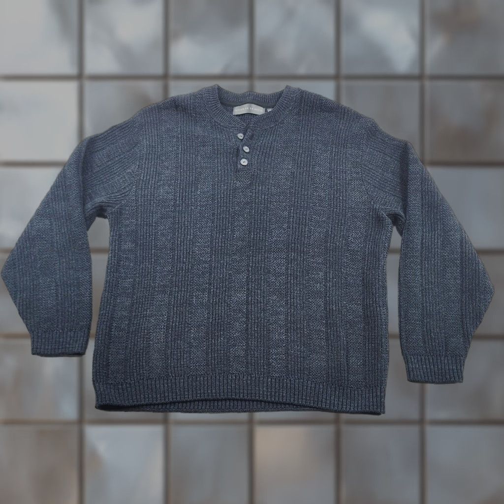 Oscar De La Renta Oscar de la Renta Sweater Mens XL Henley 3-Button Textured Knit Cotton Crew Neck Pullover Size US XL / EU 56 / 4 - 1 Thumbnail