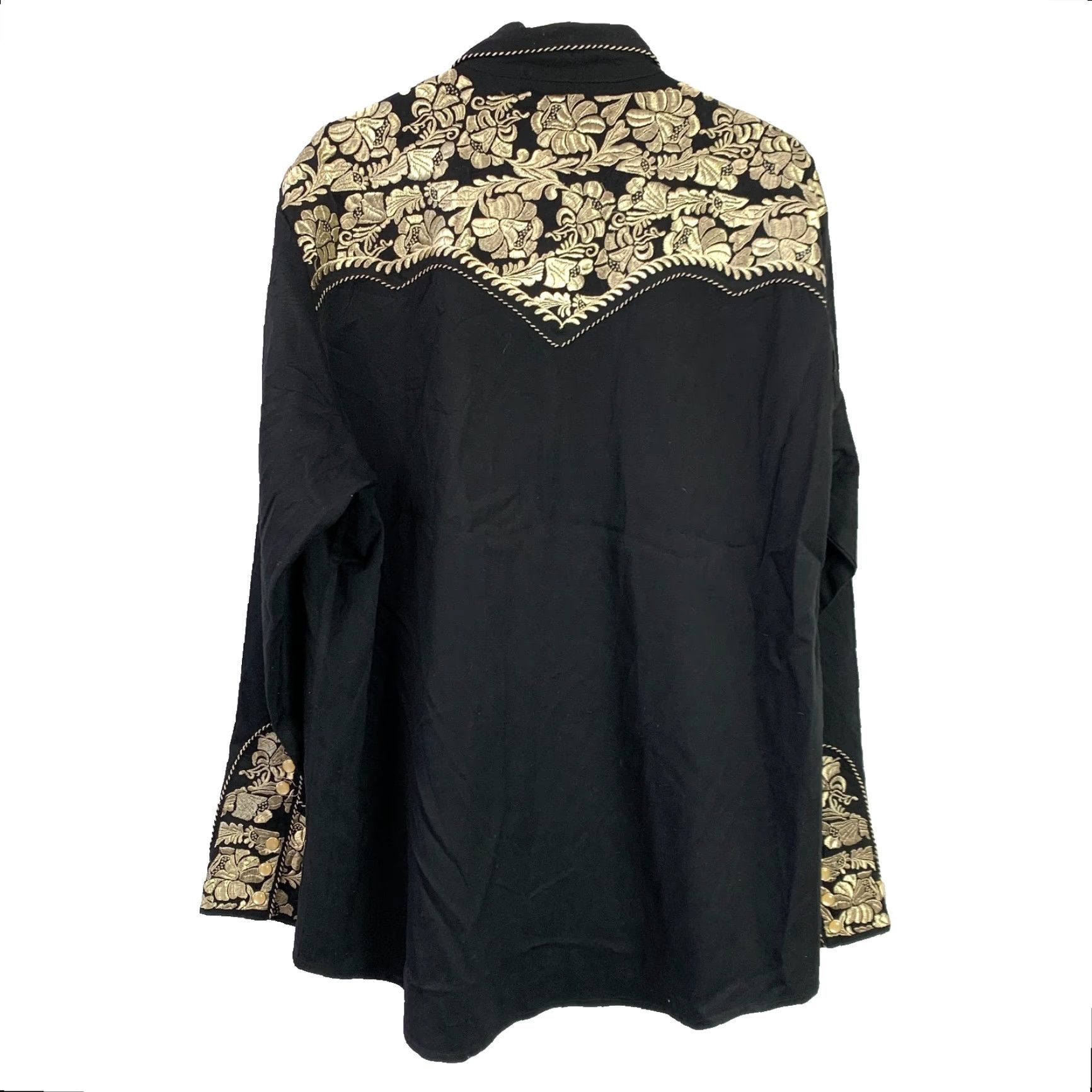Scully VINTAGE Scully Embroidered Black Gold Floral Pearl Snap Rodeo Shirt XL Size US XL / EU 56 / 4 - 7 Thumbnail