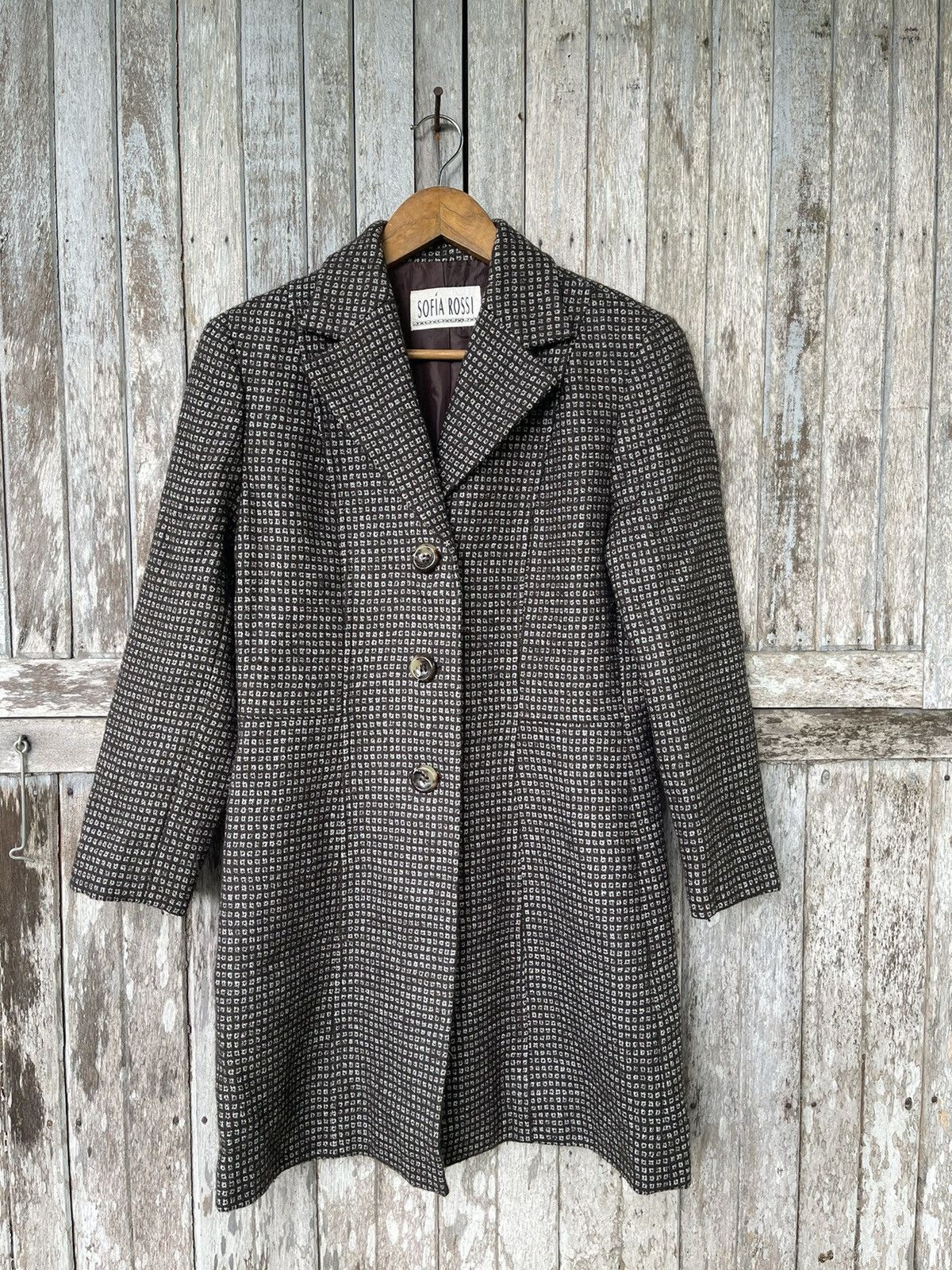 Designer Sofía Rossi Vintage Houndstooth Long Coat – Size 9AR (JP) Size M / US 6-8 / IT 42-44 - 1 Thumbnail