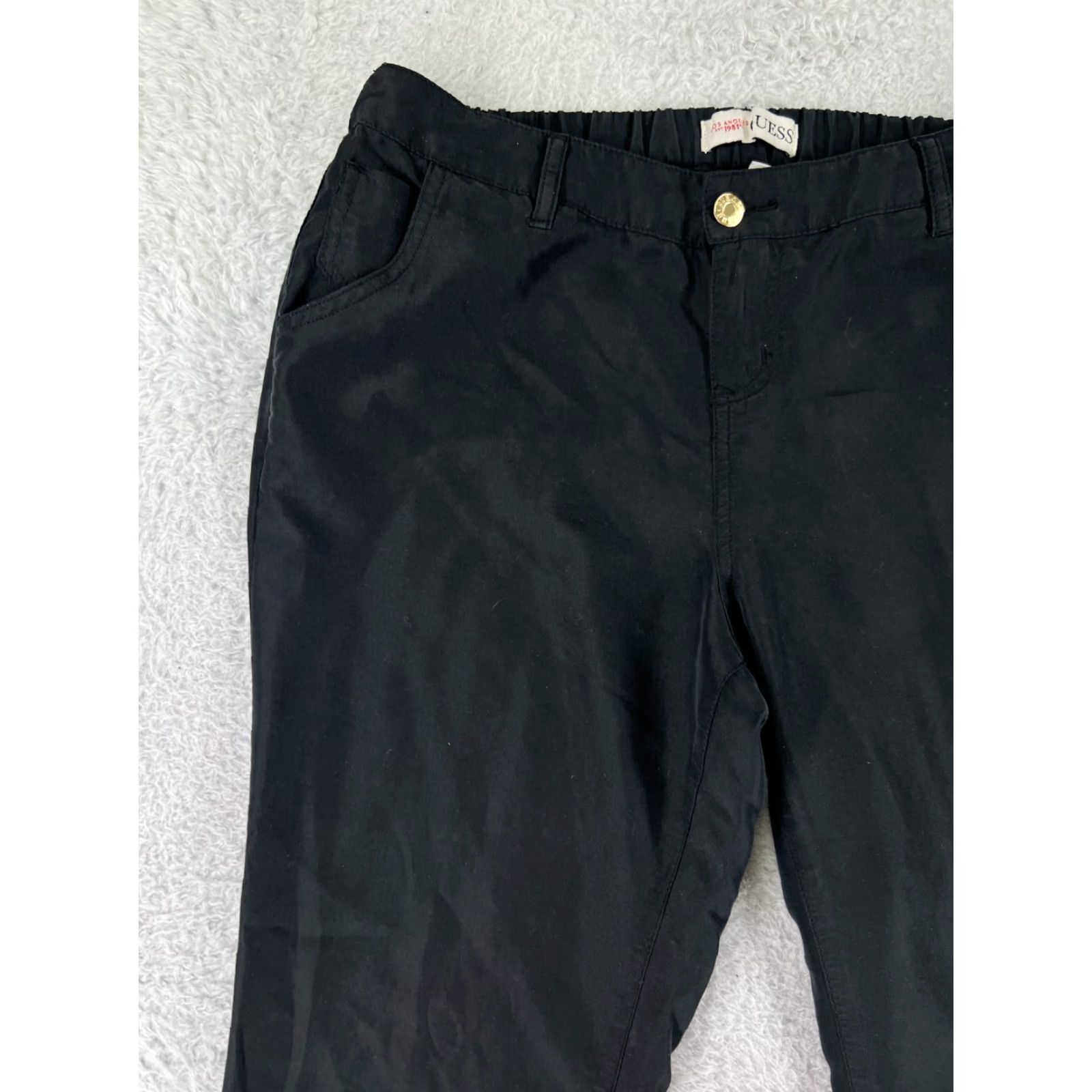 Guess GUESS Pants Women Small Black Straight Leg Gold Buttons Zip Fly Pockets Elastic Size 28" / US 6 / IT 42 - 6 Thumbnail