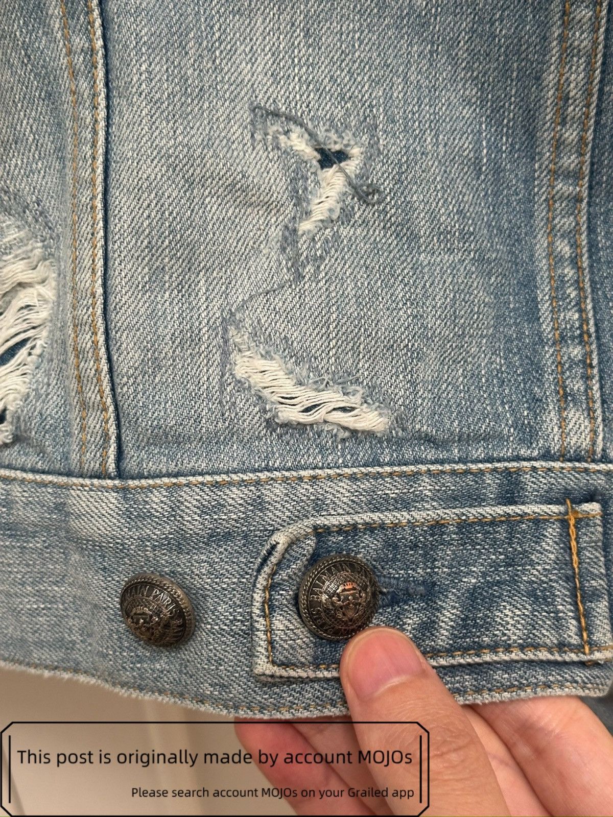 Balmain Sz 48 Balmain Back Logo Stitch Distressed Denim Jacket mojos Size US M / EU 48-50 / 2 - 3 Thumbnail