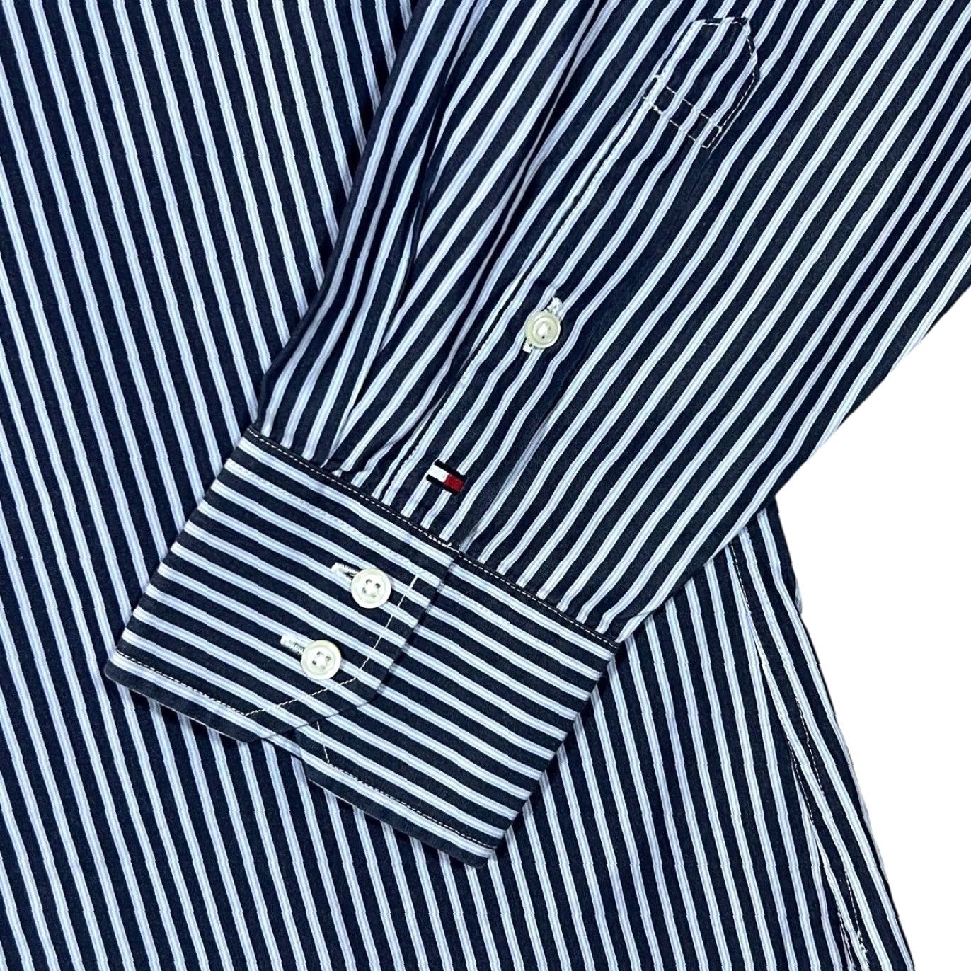 Tommy Hilfiger Tommy Hilfiger Shirt Button-Up XL 80s Striped Navy/Blue/White Cotton Long Sleeve Mens Regular - 2 Ply 100% Cotton Shirt, Casual, Button-Down Collar Size US XL / EU 56 / 4 - 4 Thumbnail