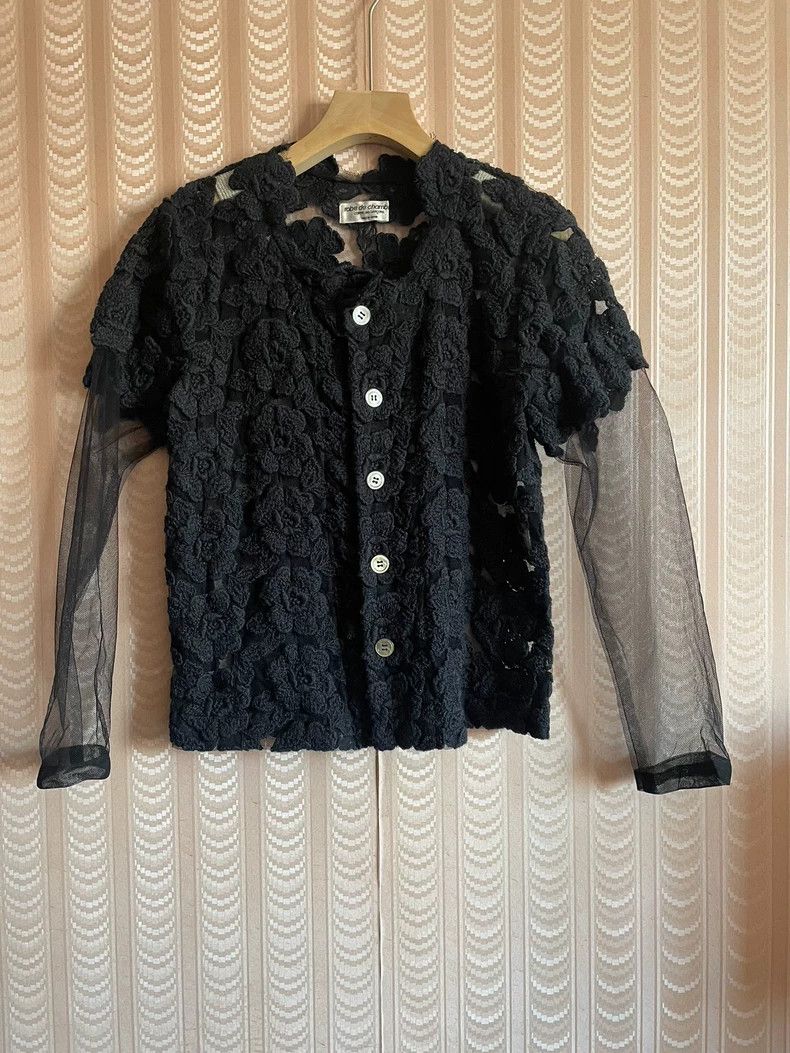 Comme des Garcons Comme Des Garcons Black Embroidered Mesh Knit Jacket Top S Size S / US 4 / IT 40 - 1 Thumbnail