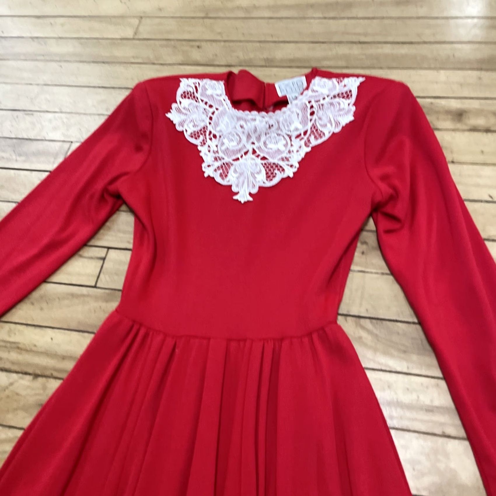 Vintage VINTAGE Expo Prairie Dress Womens 1980s Red Wool Lace Trim Made USA 8 Zipper Size M / US 6-8 / IT 42-44 - 4 Thumbnail