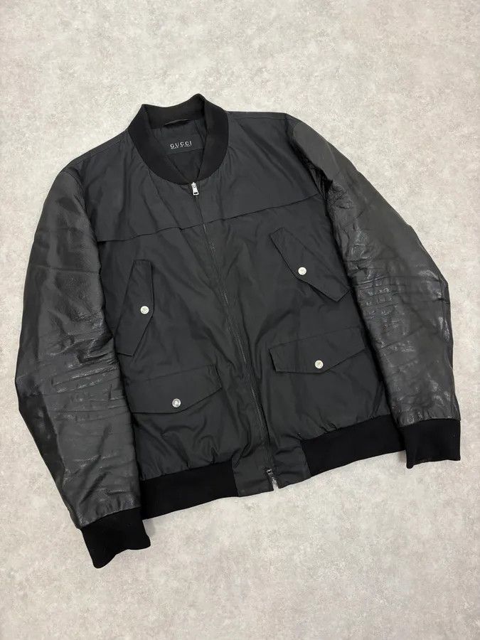 Gucci Gucci Black Leather & Nylon Bomber Jacket Size US M / EU 48-50 / 2 - 4 Thumbnail