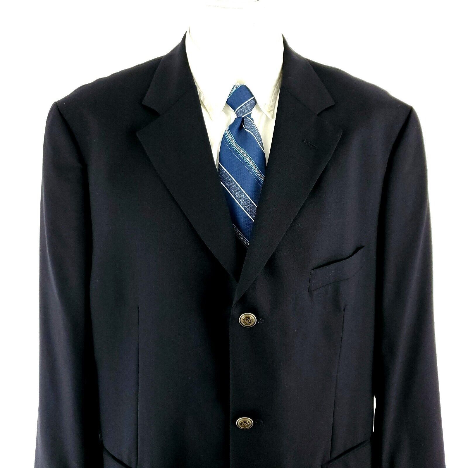Alan Flusser Alan Flusser 3 Silver Gold Button Blazer 44L Solid Blue Size 44L - 1 Thumbnail